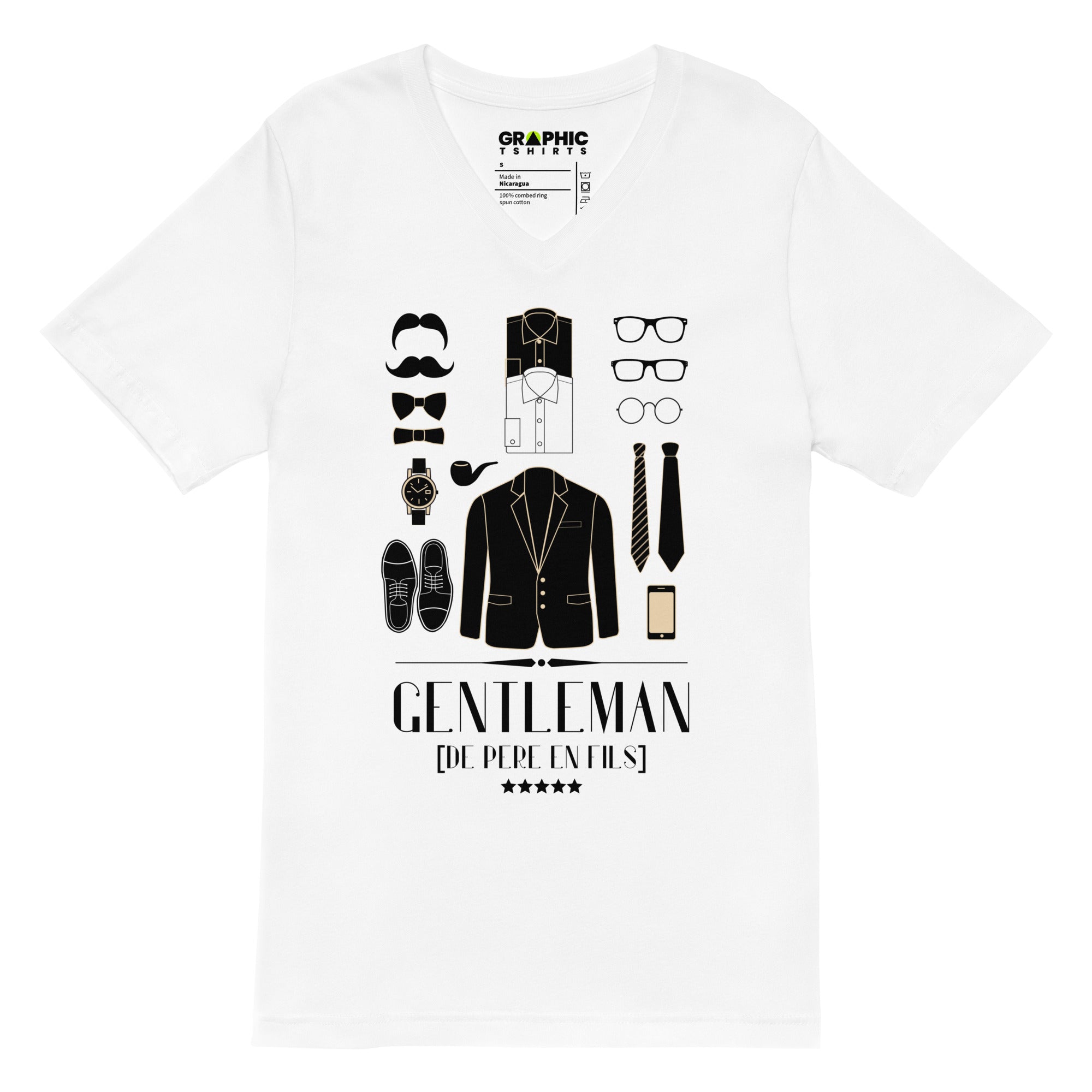 Unisex Short Sleeve V-Neck T-Shirt - Gentleman [De Pere En Fils] Paris Luxury Elegance - GRAPHIC T-SHIRTS