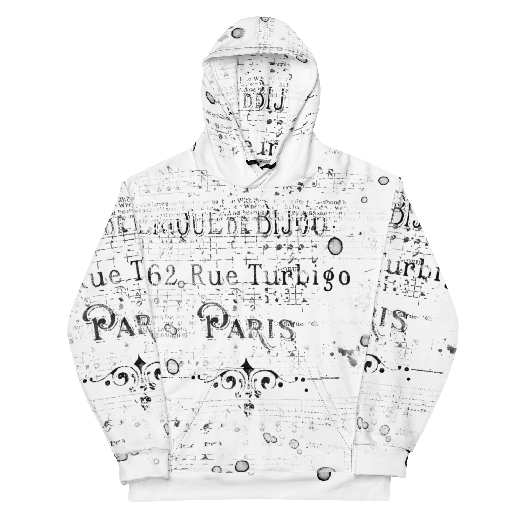 Unisex All-Over Print Hoodie - Bijou White Ink PARIS - GRAPHIC T-SHIRTS