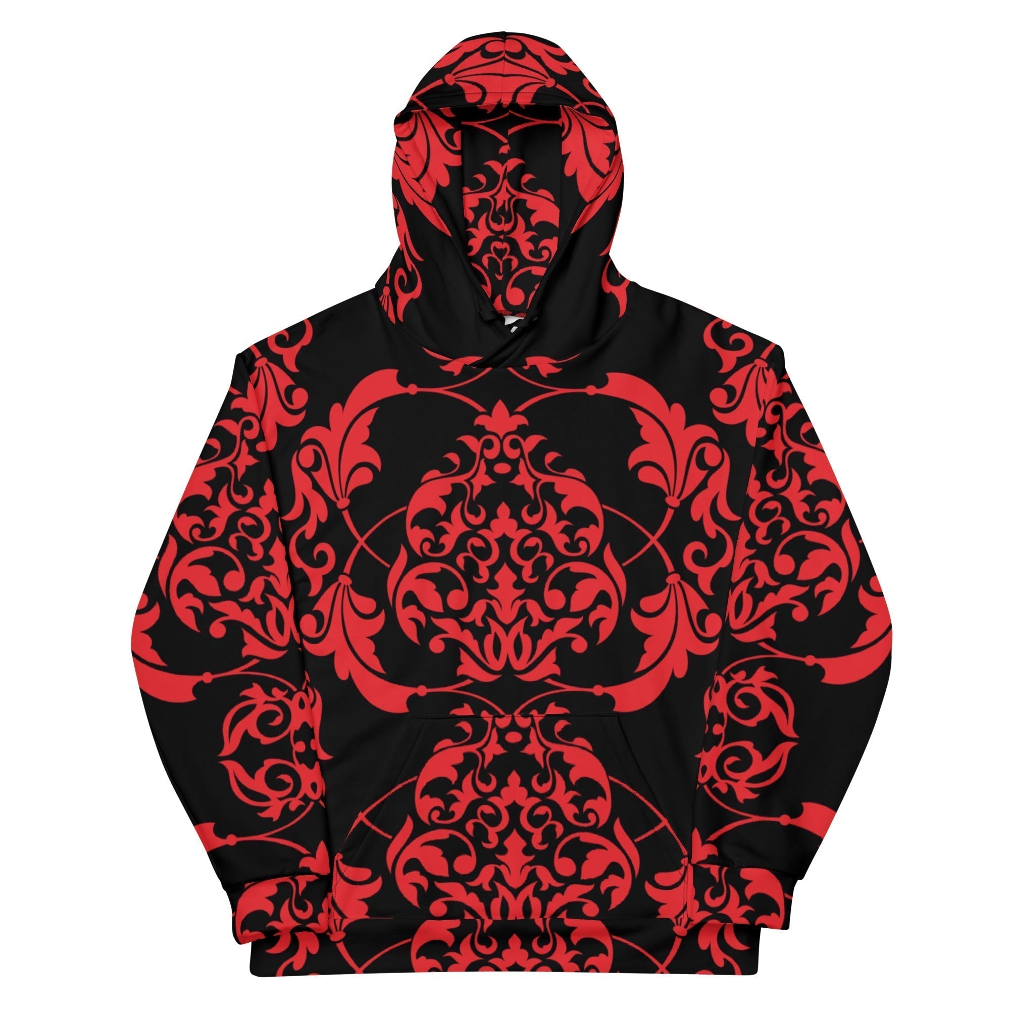 Unisex All-Over Print Hoodie - Red And Black Floral Euclidean European Pattern - GRAPHIC T-SHIRTS