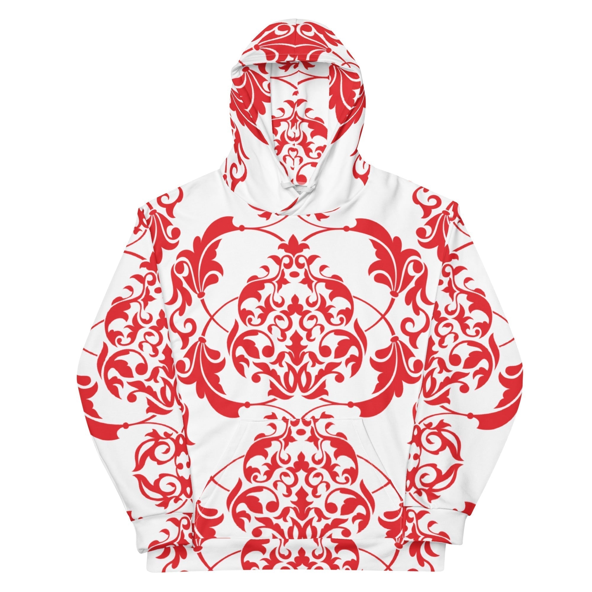 Unisex All-Over Print Hoodie - Red And White Floral Euclidean European Pattern - GRAPHIC T-SHIRTS