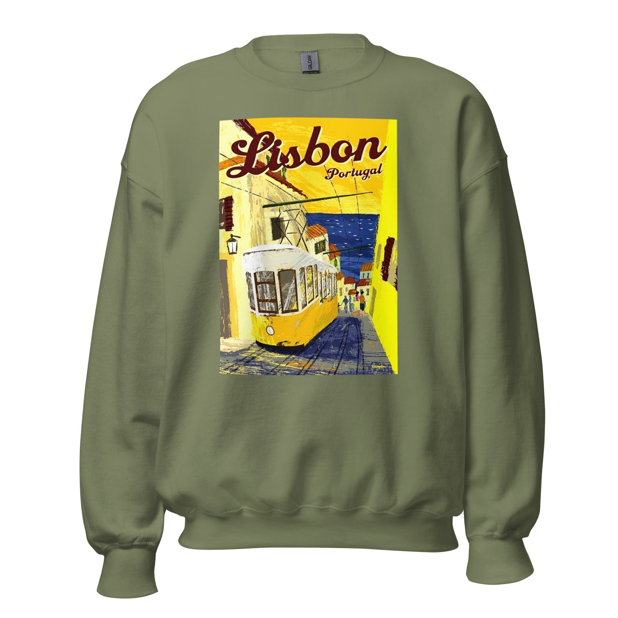 Unisex Crew Neck Sweatshirt - Lisbon Portugal Vintage Travel - GRAPHIC T-SHIRTS