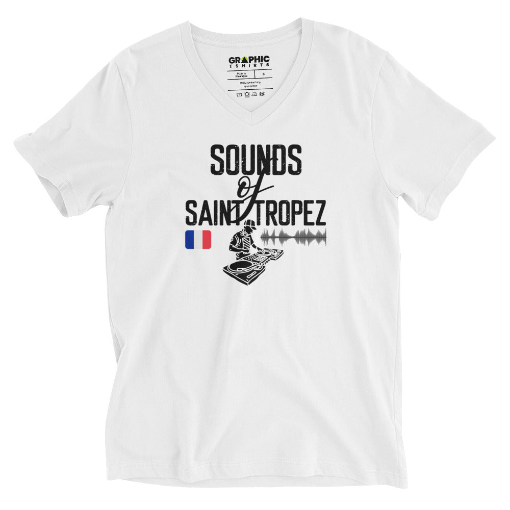 Unisex Short Sleeve V-Neck T-Shirt - Sounds Of Saint Tropez - GRAPHIC T-SHIRTS