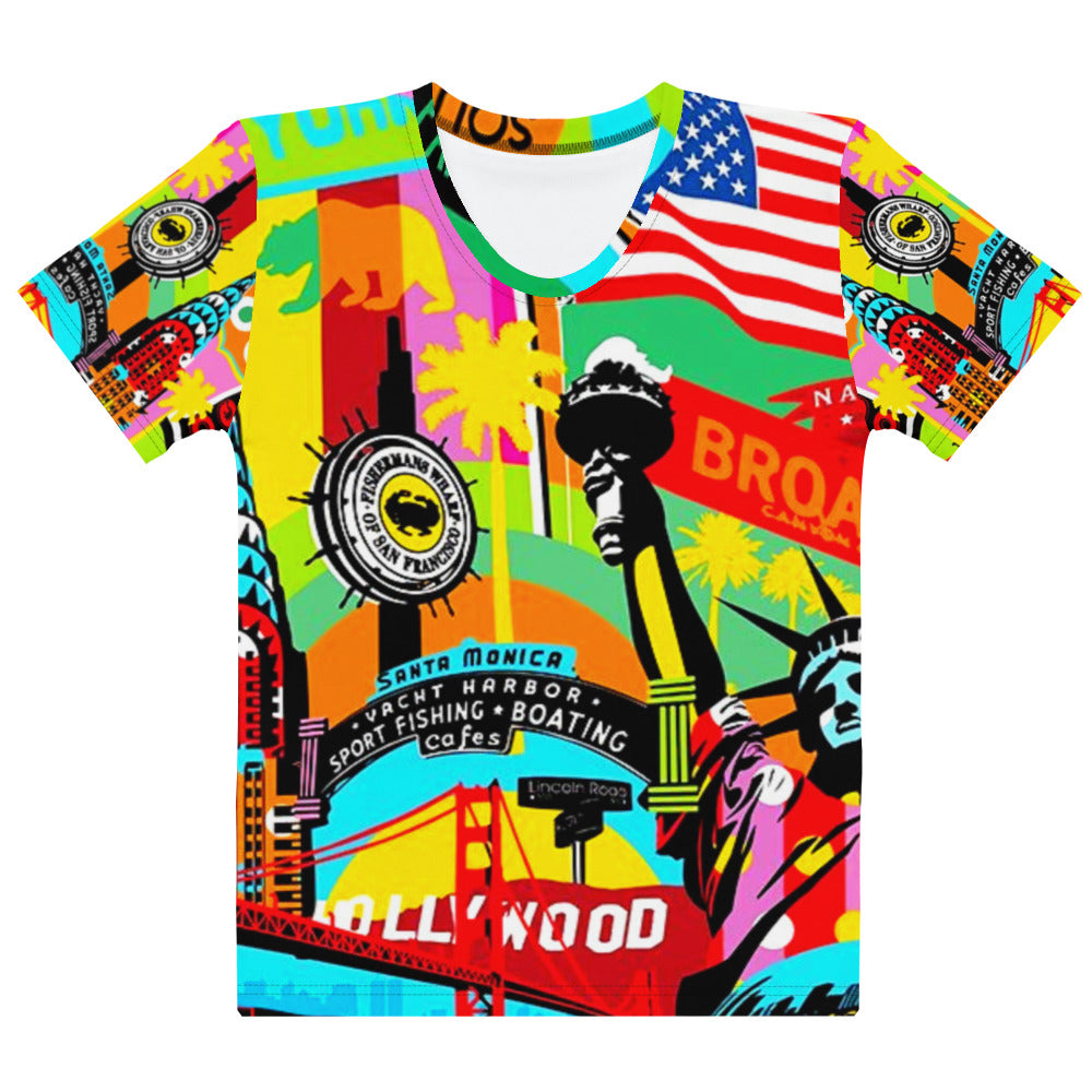 Women's All-Over Print Crew Neck T-Shirt - American Icons Pop Art! - GRAPHIC T-SHIRTS