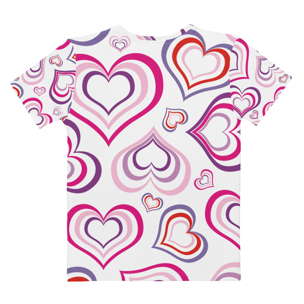 Women's All-Over Print Crew Neck T-Shirt - Pink And Purple Hearts - GRAPHIC T-SHIRTS