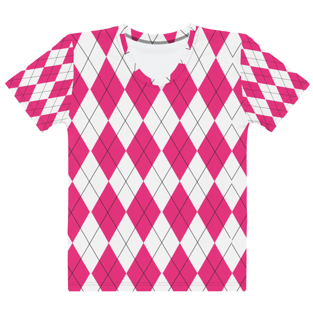 Women's All-Over Print Crew Neck T-Shirt - Pink Argyle - GRAPHIC T-SHIRTS