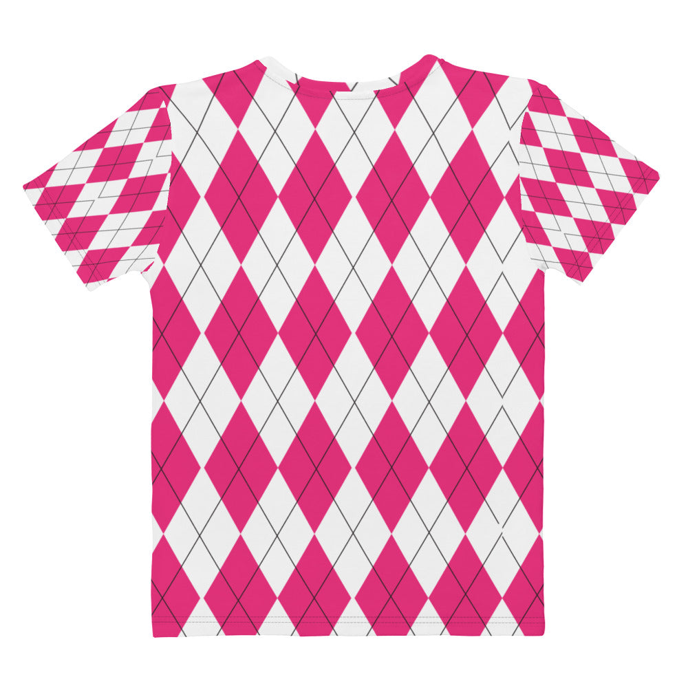 Women's All-Over Print Crew Neck T-Shirt - Pink Argyle - GRAPHIC T-SHIRTS