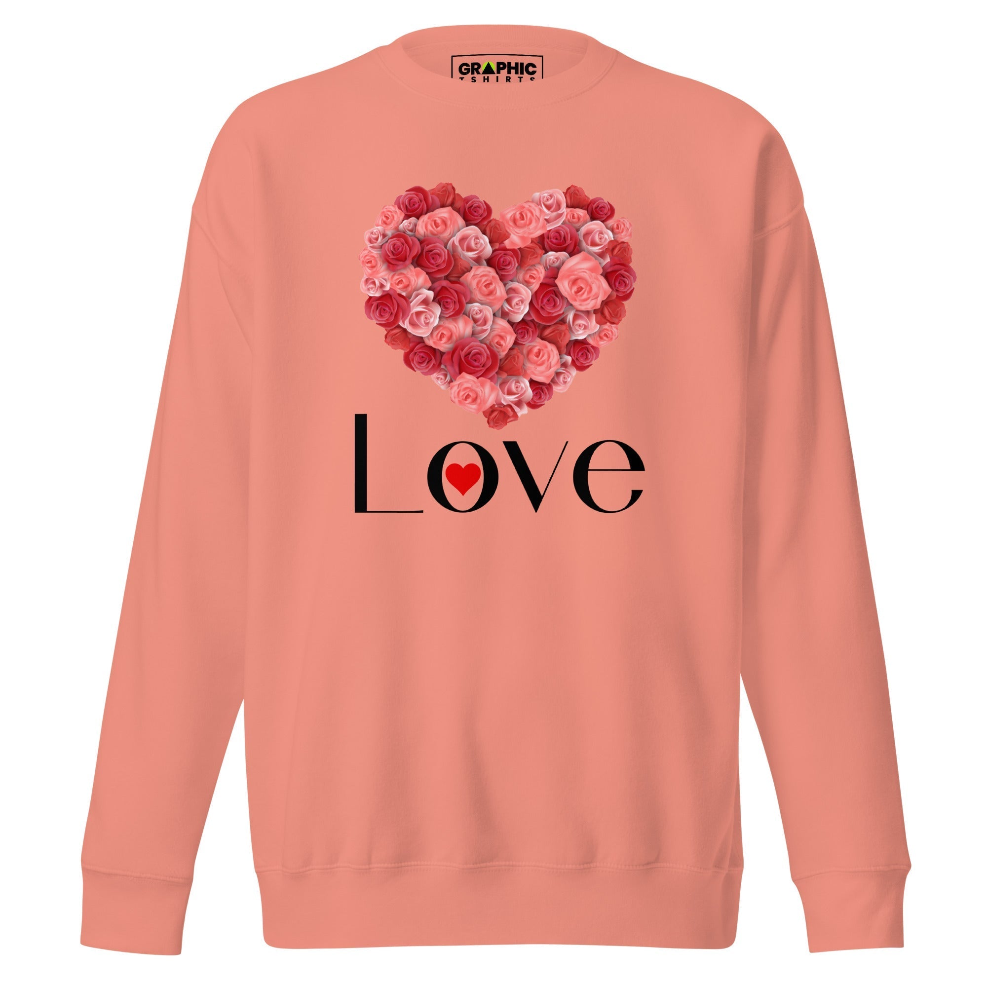 Women's Premium Sweatshirt - Love Hearts Red And Pink Roses - GRAPHIC T-SHIRTS