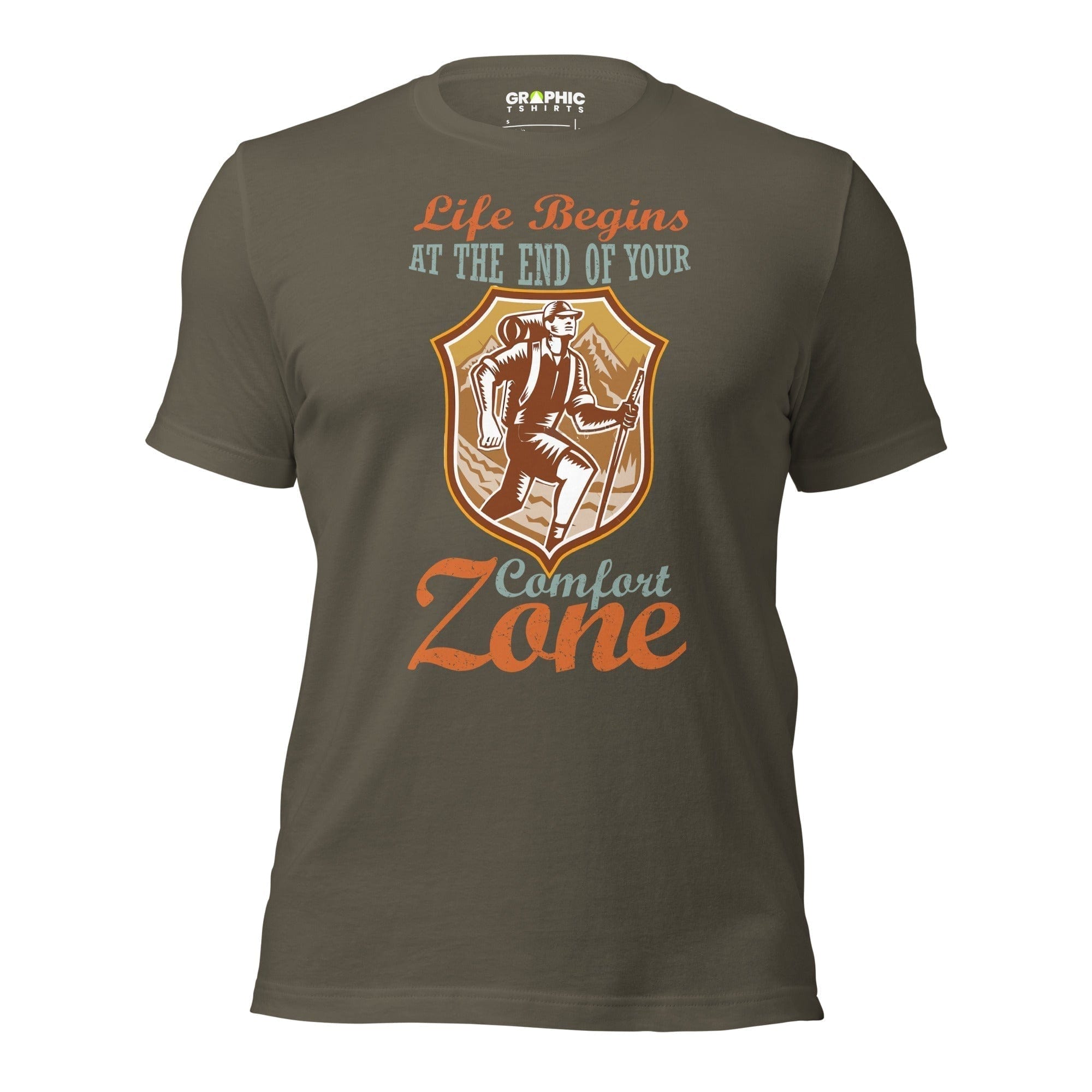 GRAPHIC T-SHIRTS Army / S Unisex Staple T-Shirt - Life Begins At The End Of Your Comfort Zone