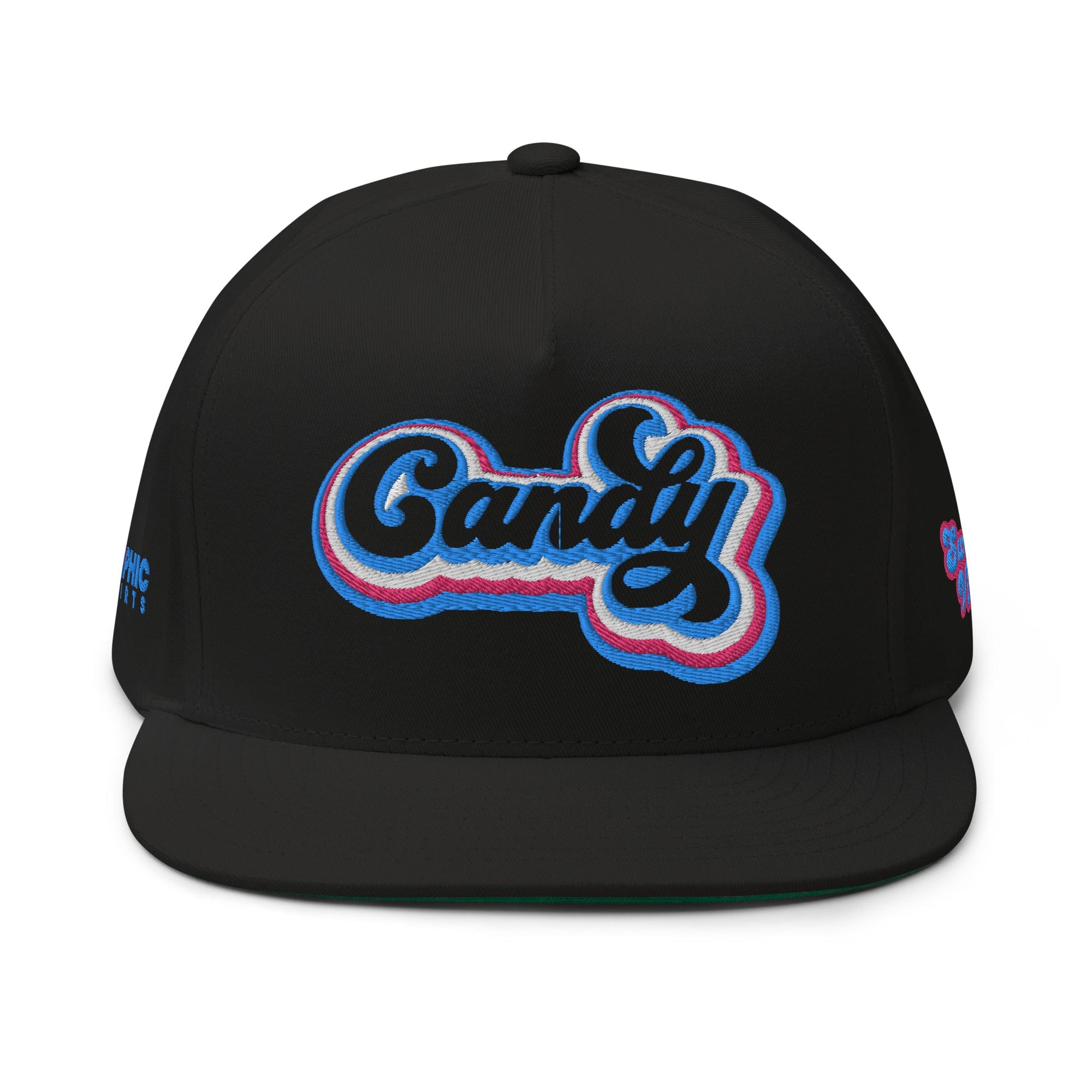 GRAPHIC T-SHIRTS Black Flat Bill Cap - CANDY