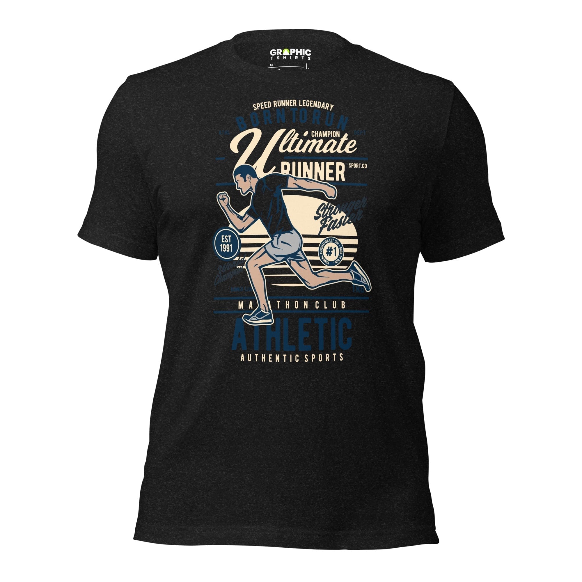 GRAPHIC T-SHIRTS Black Heather / XS Unisex Staple T-Shirt - Born To Run Ultimate Runner Speed Runner Legendary World Champion Stronger Faster Est. 1991 Athletic