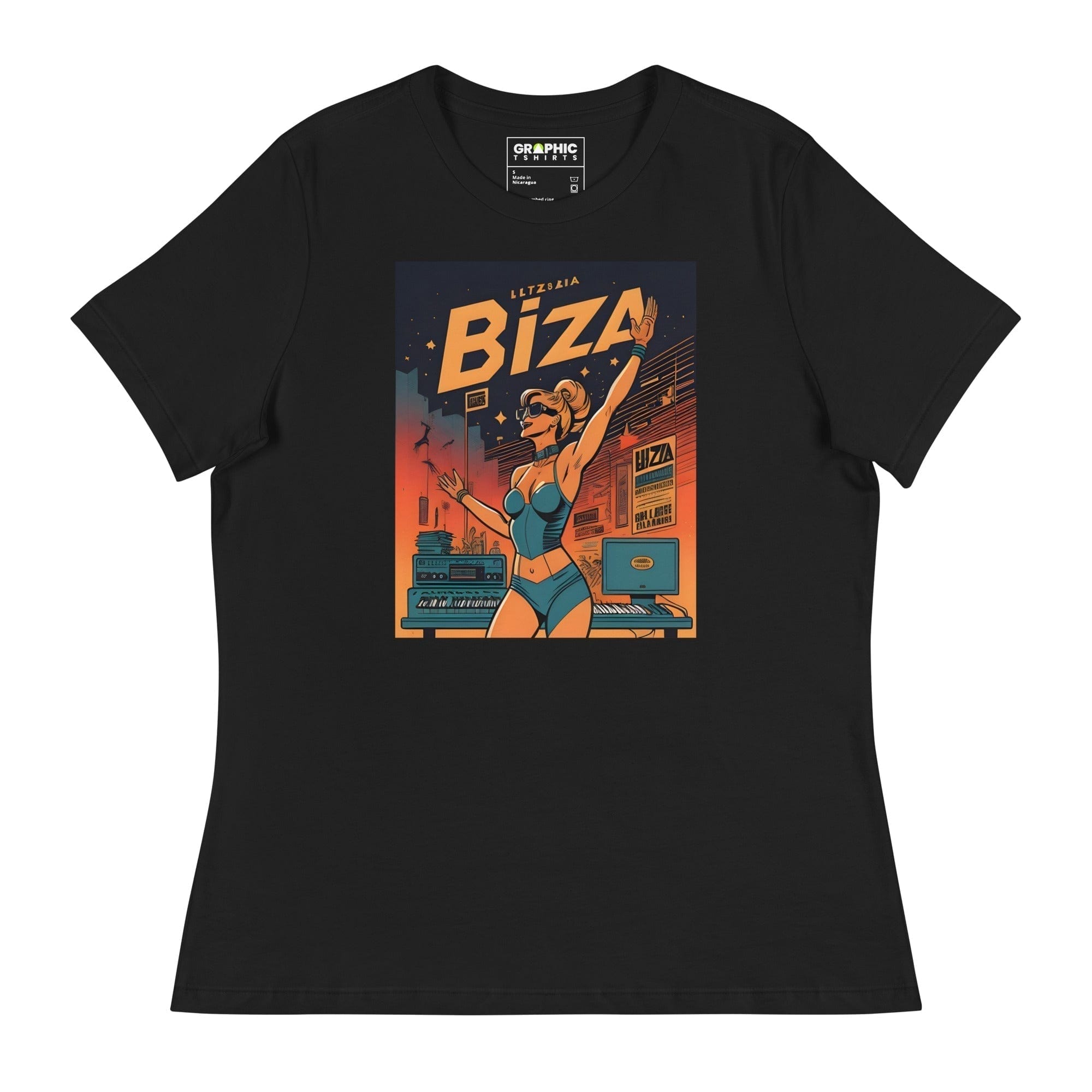 GRAPHIC T-SHIRTS Black / S Women's Relaxed T-Shirt - Ibiza Night Club Heroes Comic Series v.23