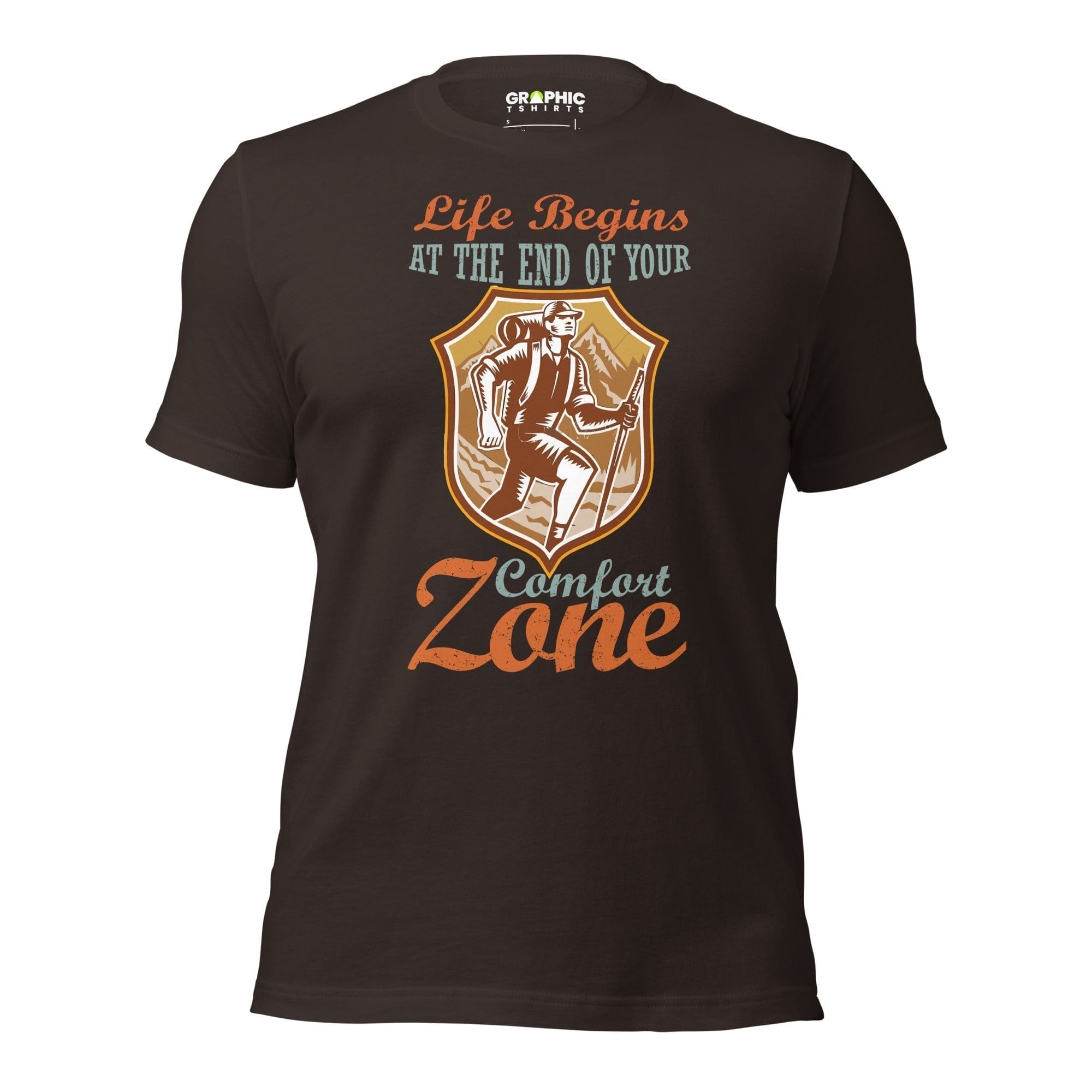 GRAPHIC T-SHIRTS Brown / S Unisex Staple T-Shirt - Life Begins At The End Of Your Comfort Zone