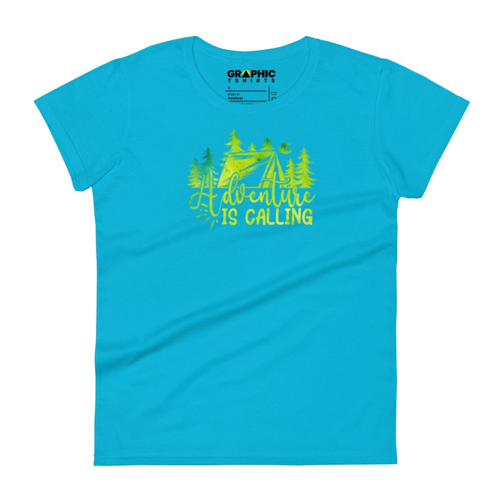 GRAPHIC T-SHIRTS Caribbean Blue / S Women's Fashion Fit T-Shirt - Adventure Is Calling