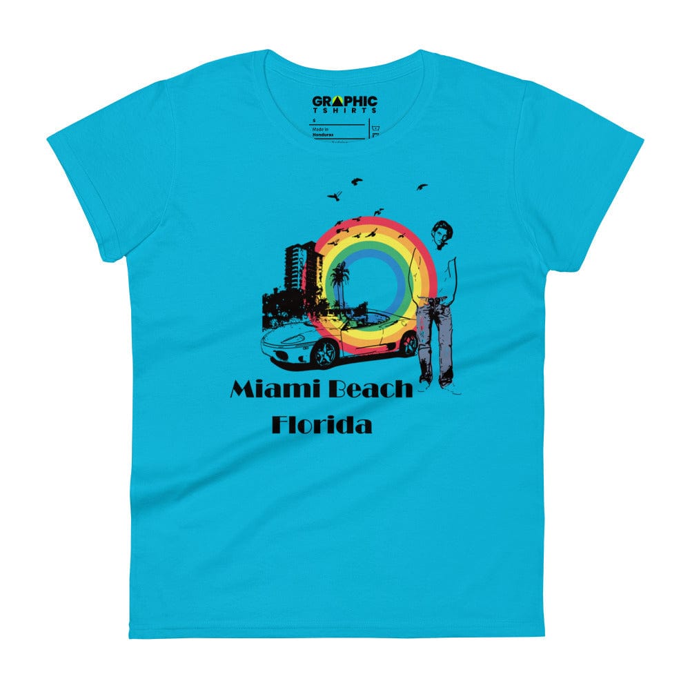 GRAPHIC T-SHIRTS Caribbean Blue / S Women's Fashion Fit T-Shirt - Miami Beach Florida