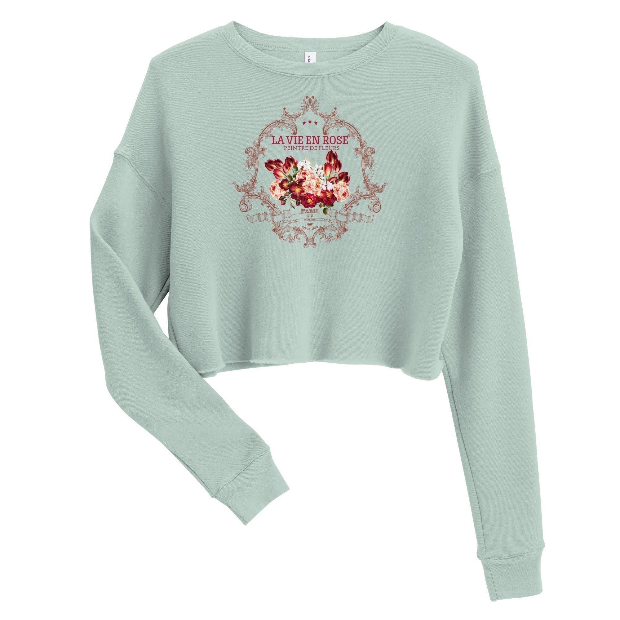 GRAPHIC T-SHIRTS Dusty Blue / S Women's Cropped Sweatshirt - La Vie En Rose