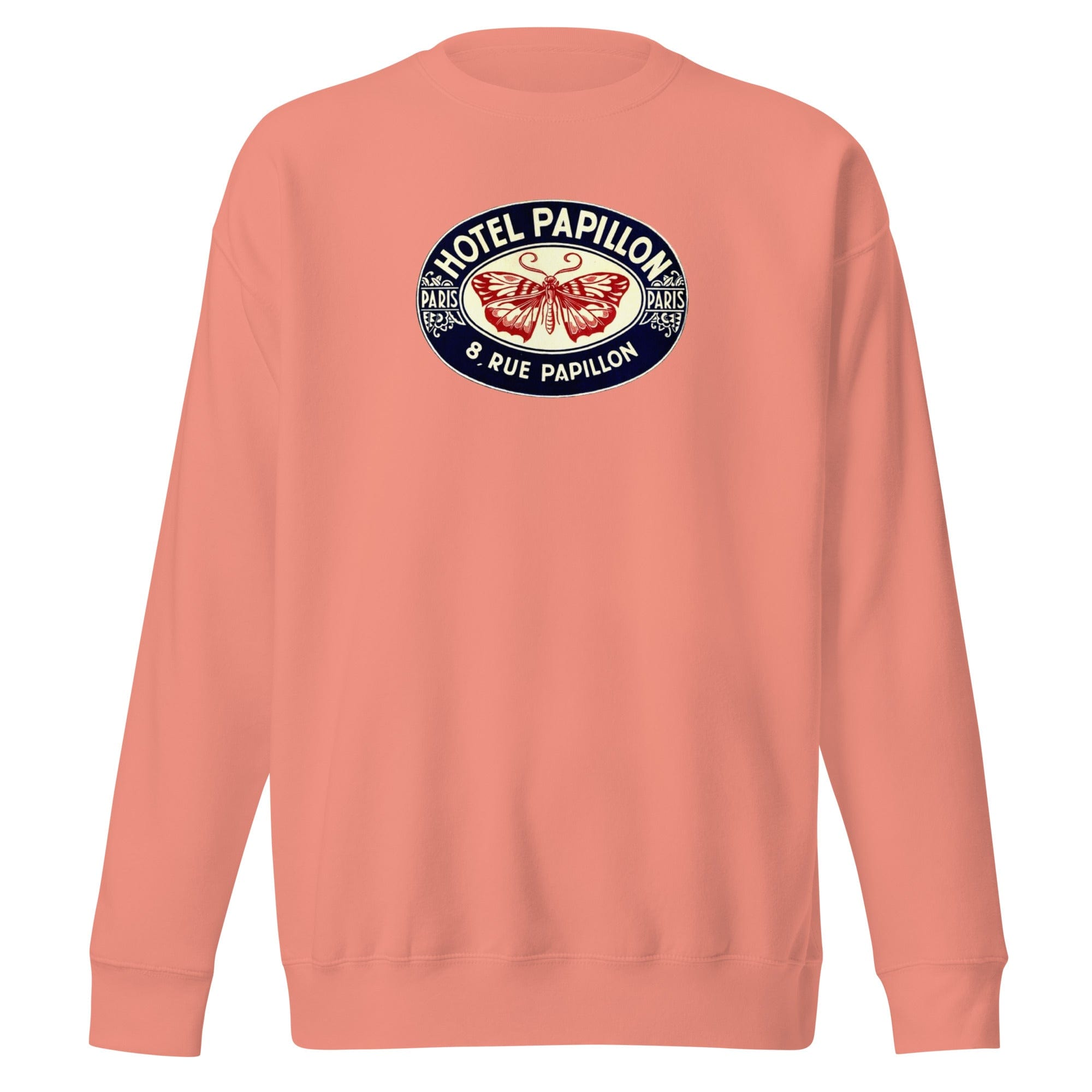 GRAPHIC T-SHIRTS Dusty Rose / S Unisex Premium Sweatshirt - Hotel Papillon 8 Rue Papillon Paris Vintage