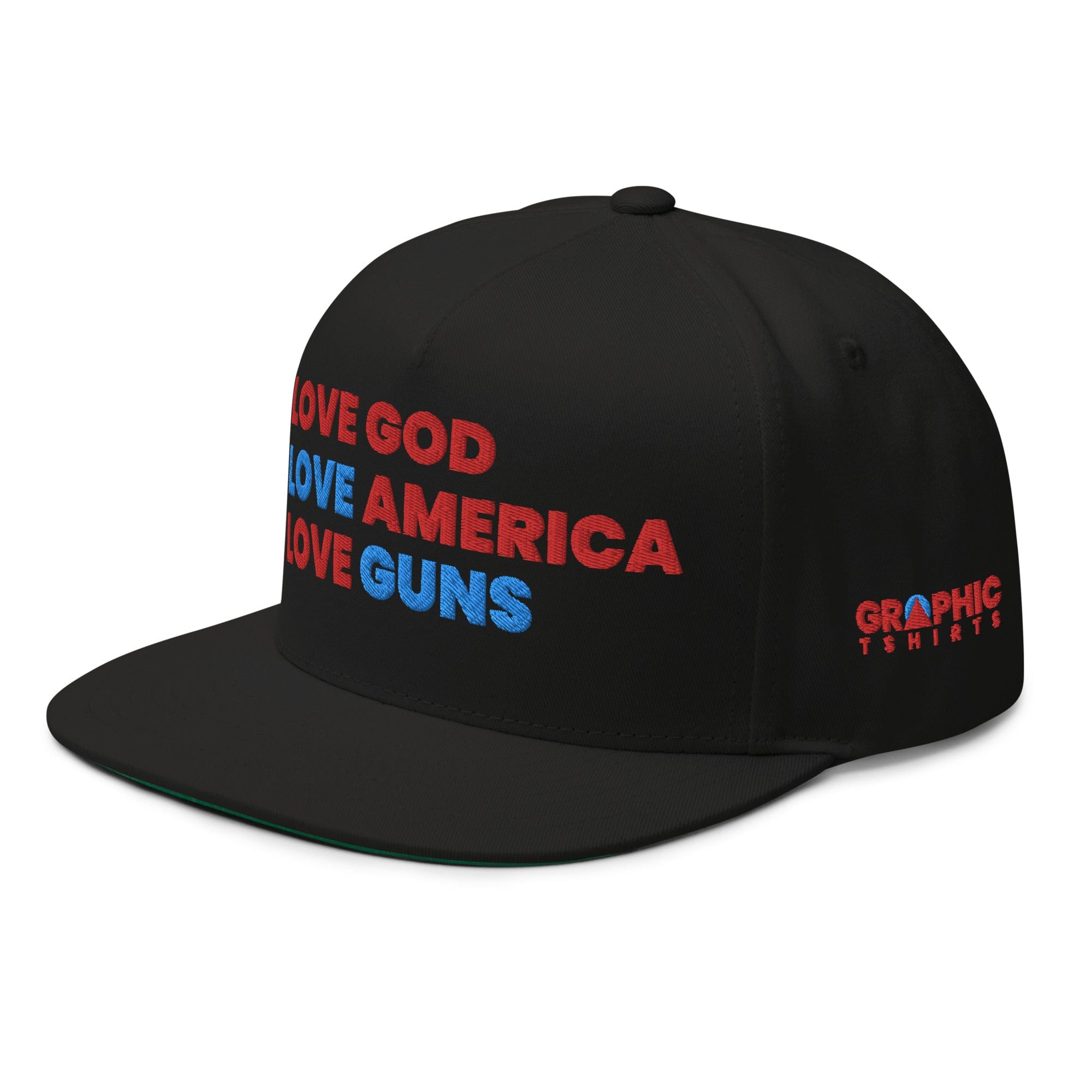 GRAPHIC T-SHIRTS Flat Bill Cap - I Love God. I Love America. I Love Guns.