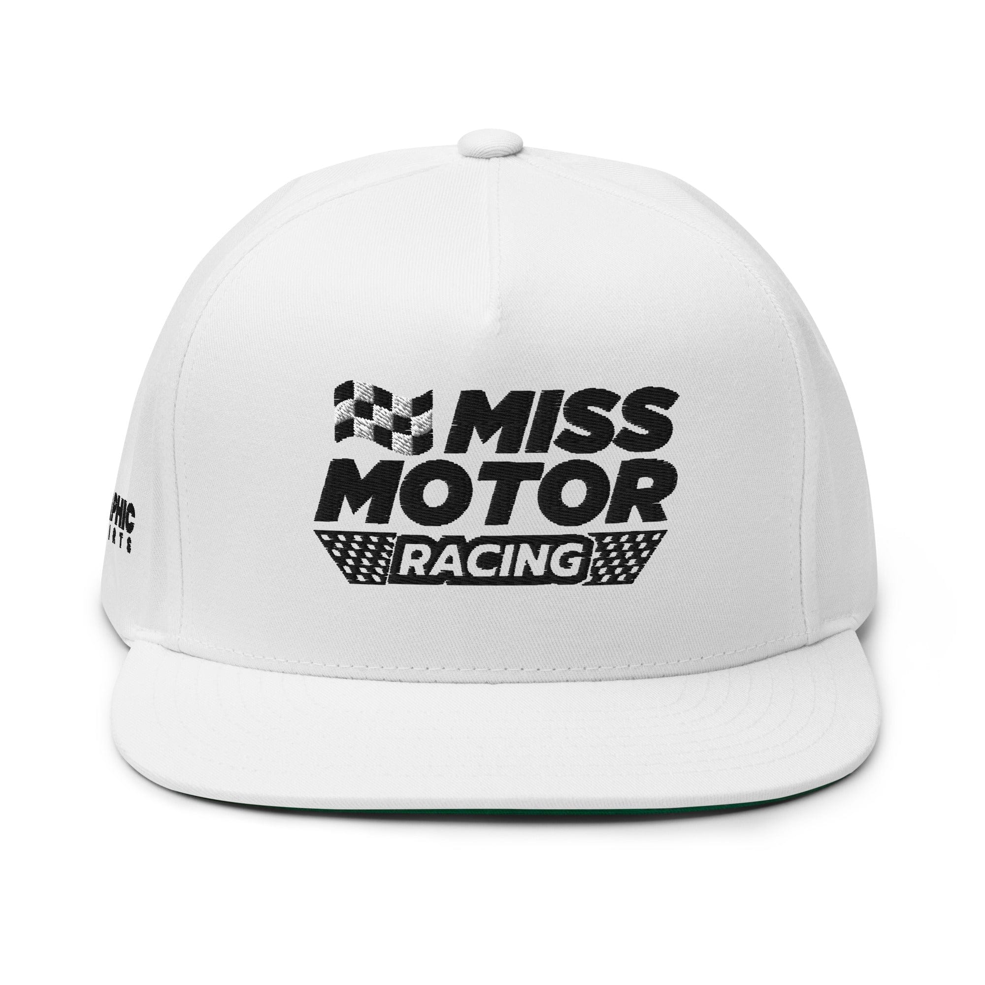 GRAPHIC T-SHIRTS Hat White Flat Bill Cap - Miss Motor Racing