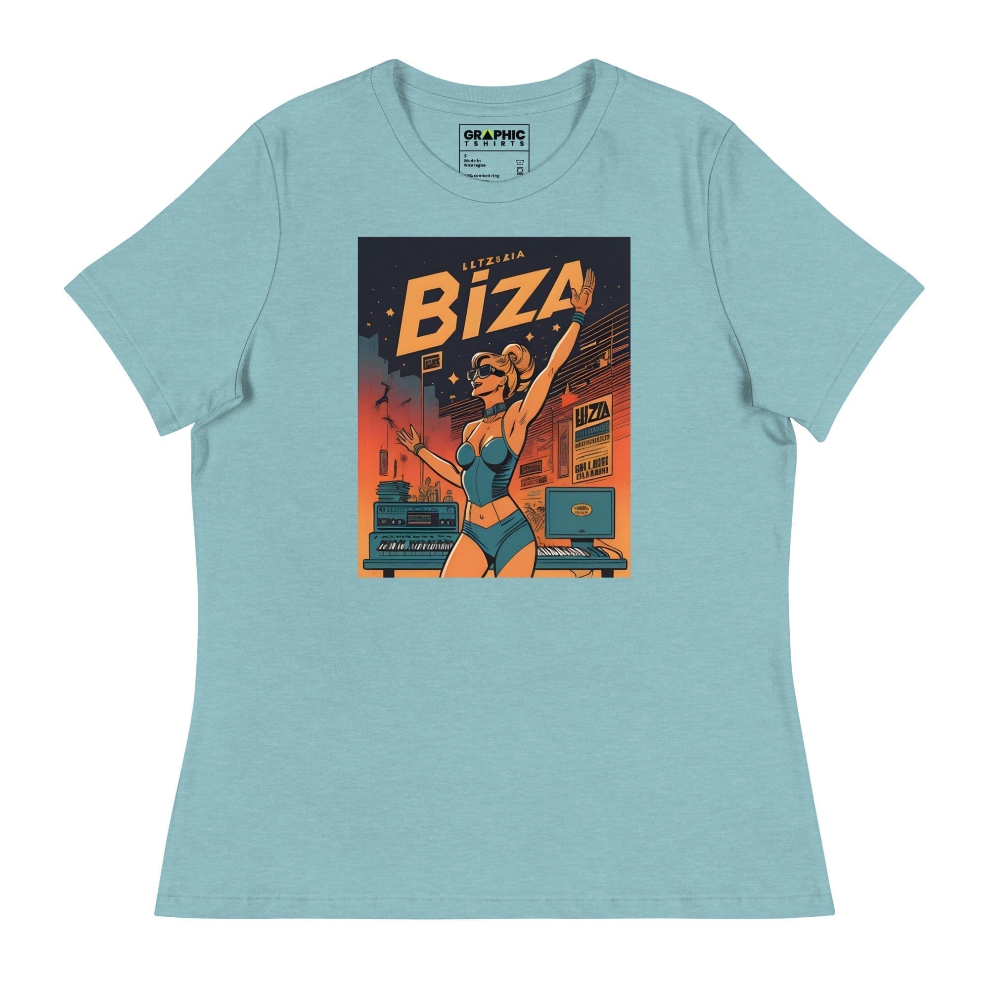 GRAPHIC T-SHIRTS Heather Blue Lagoon / S Women's Relaxed T-Shirt - Ibiza Night Club Heroes Comic Series v.23