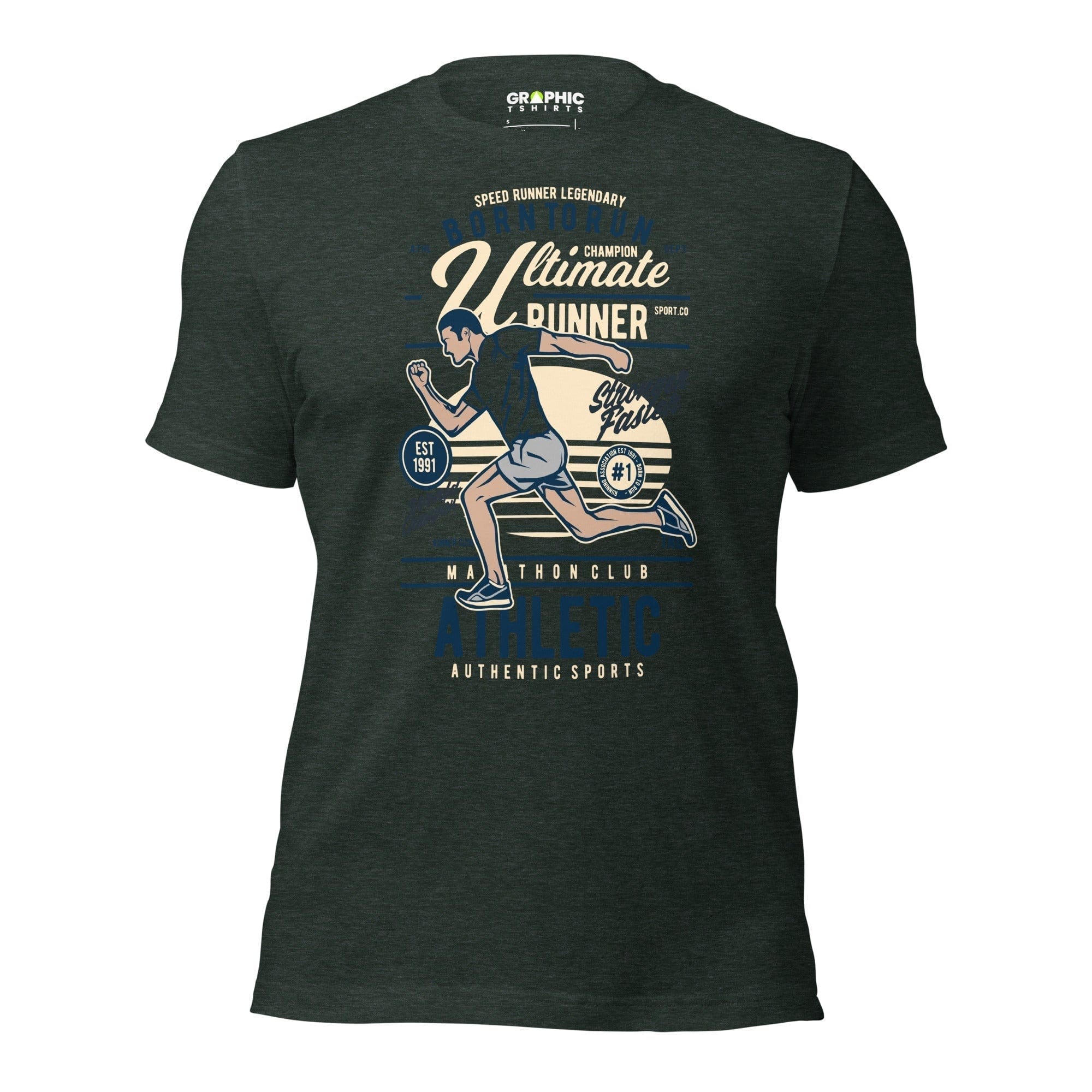 GRAPHIC T-SHIRTS Heather Forest / S Unisex Staple T-Shirt - Born To Run Ultimate Runner Speed Runner Legendary World Champion Stronger Faster Est. 1991 Athletic