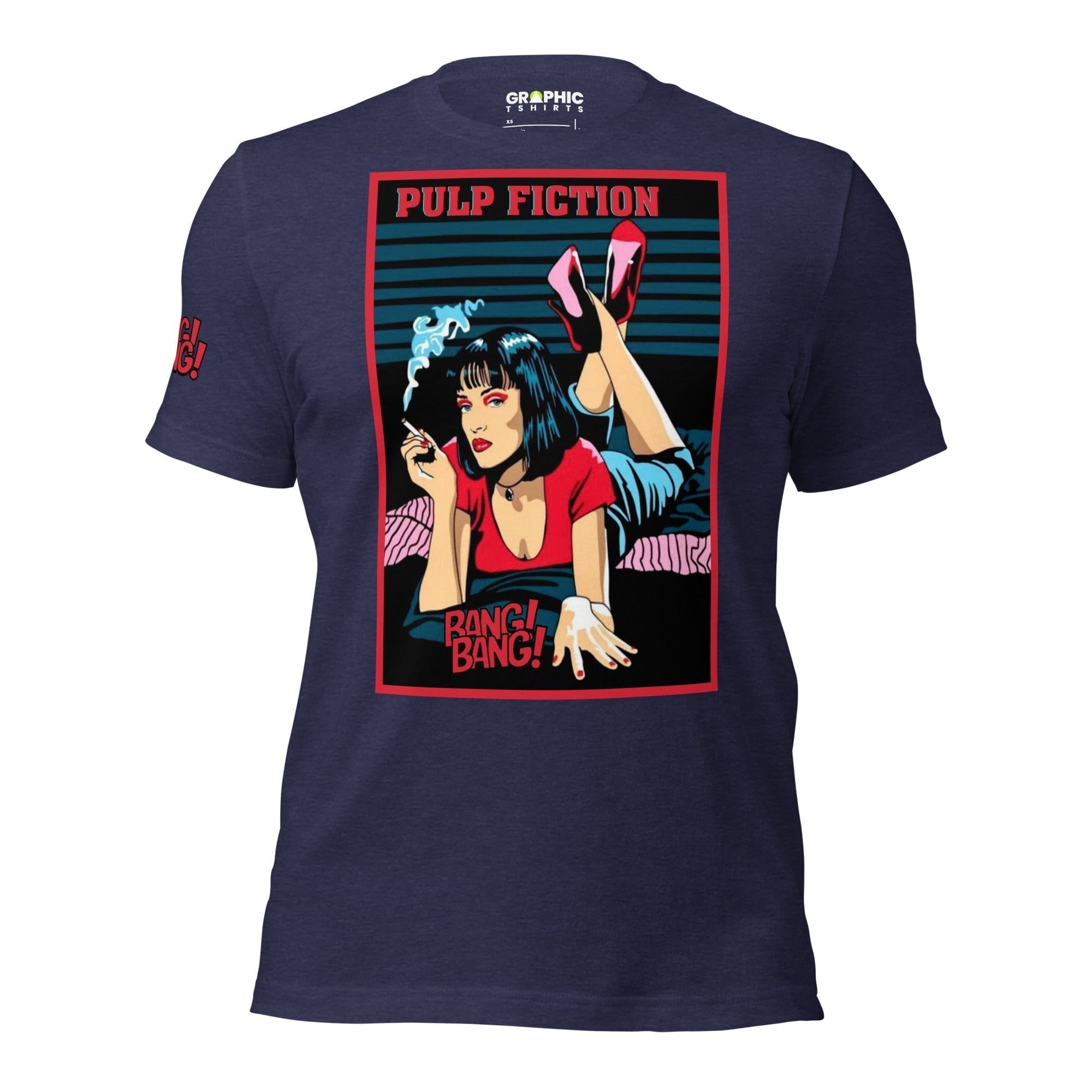 GRAPHIC T-SHIRTS Heather Midnight Navy / XS Unisex Crew Neck T-Shirt - Pulp Fiction Bang! Bang! 💥