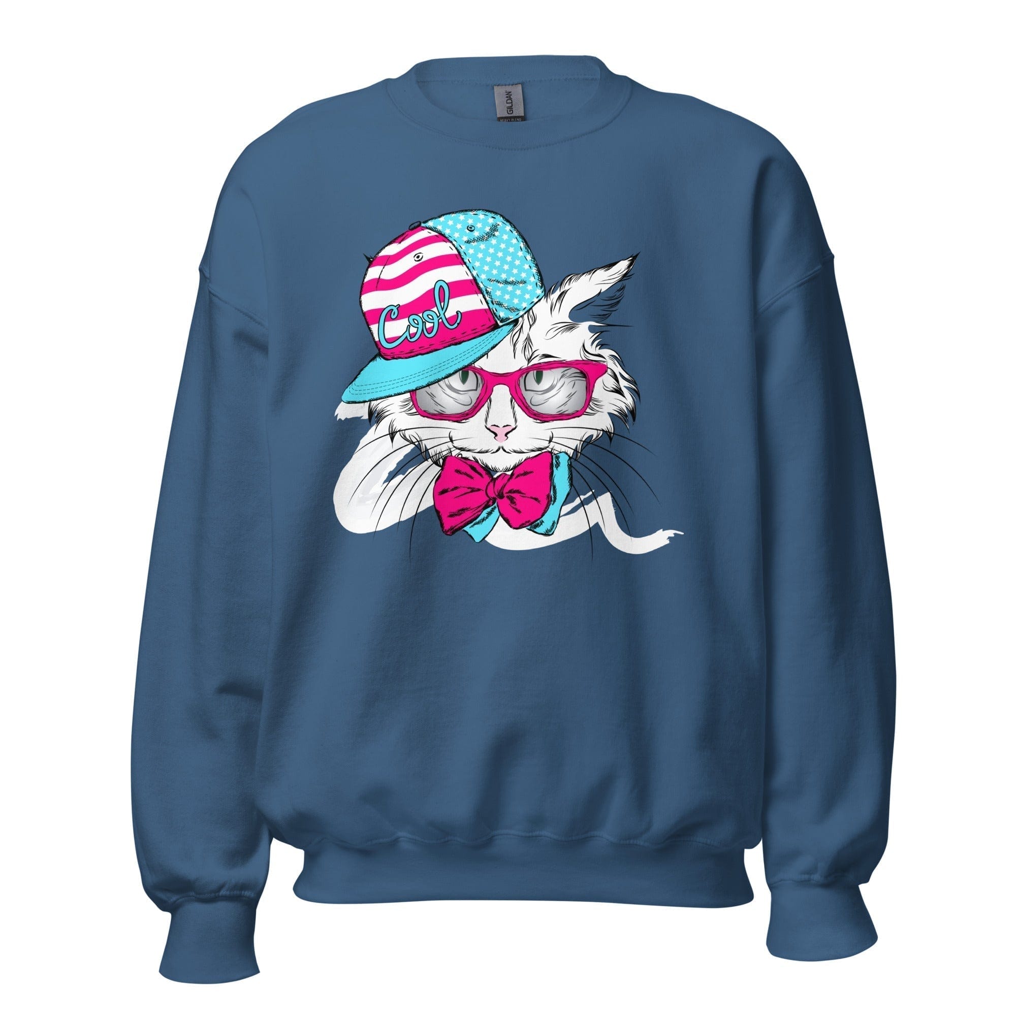 GRAPHIC T-SHIRTS Indigo Blue / S Unisex Crew Neck Sweatshirt - Cool Cat