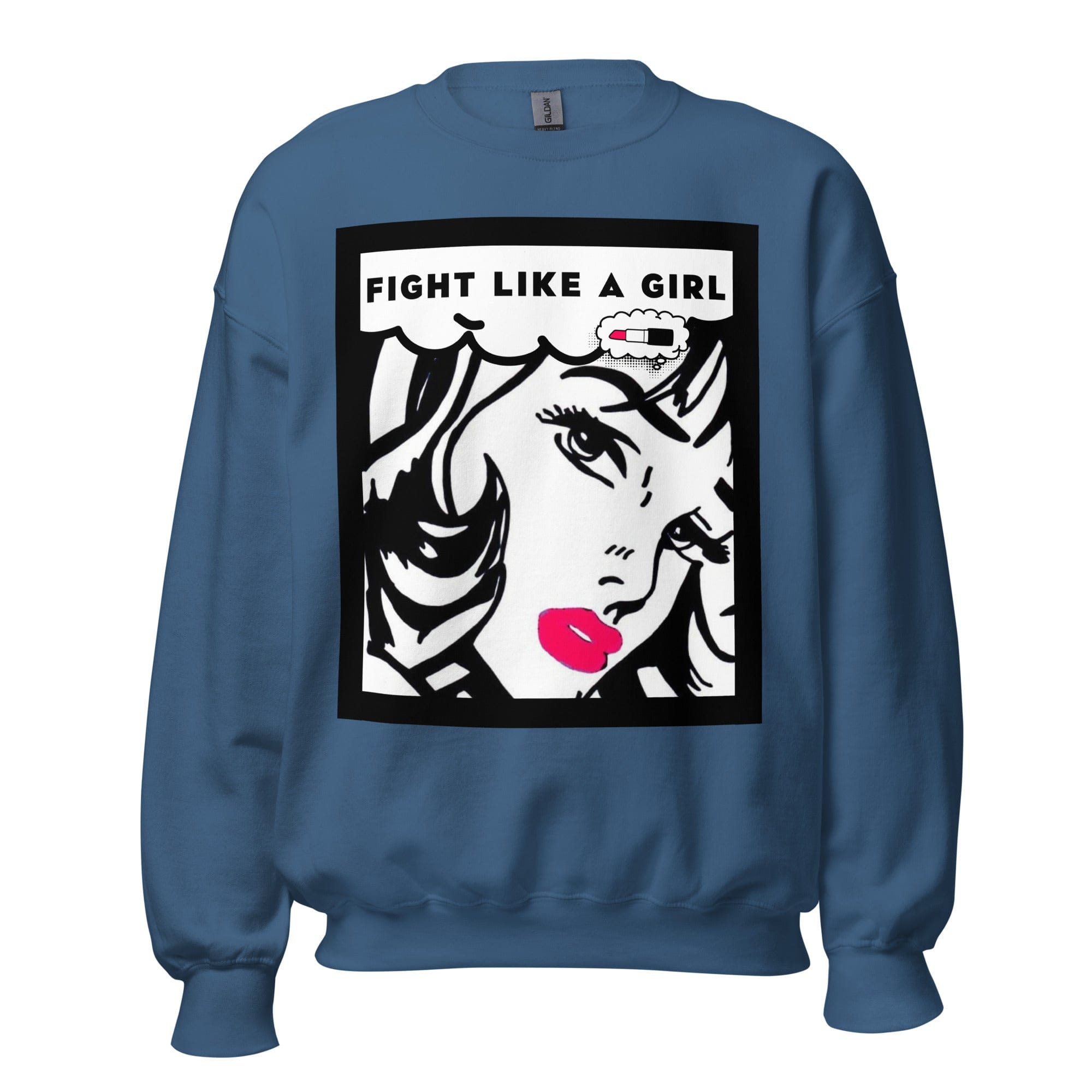 GRAPHIC T-SHIRTS Indigo Blue / S Unisex Crew Neck Sweatshirt - Fight Like A Girl Pop Art