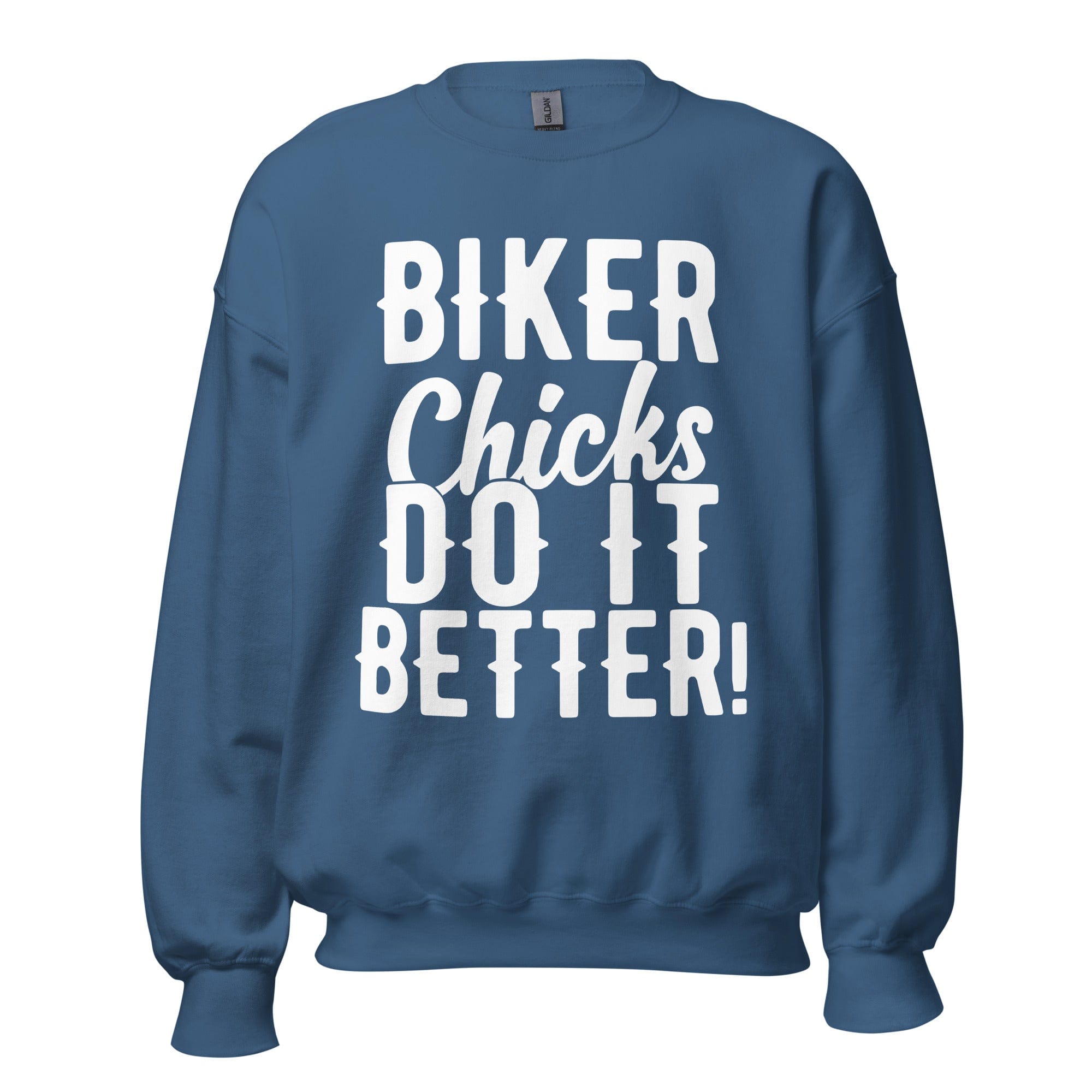 GRAPHIC T-SHIRTS Indigo Blue / S Women's Crew Neck Sweatshirt - Biker Chicks Do It Better