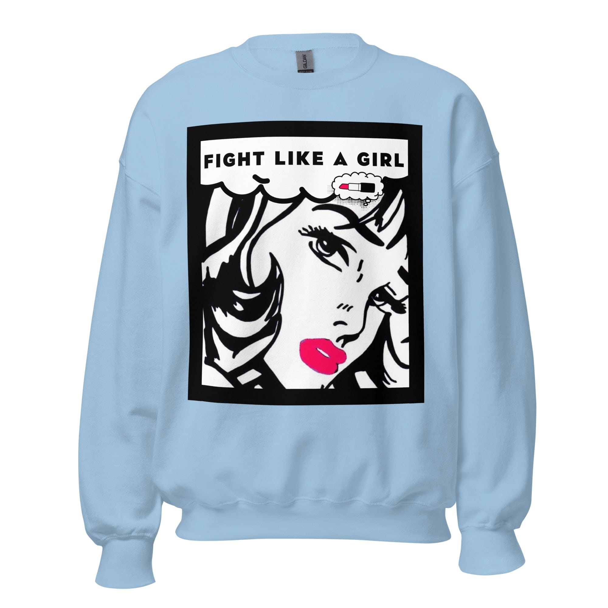 GRAPHIC T-SHIRTS Light Blue / S Unisex Crew Neck Sweatshirt - Fight Like A Girl Pop Art