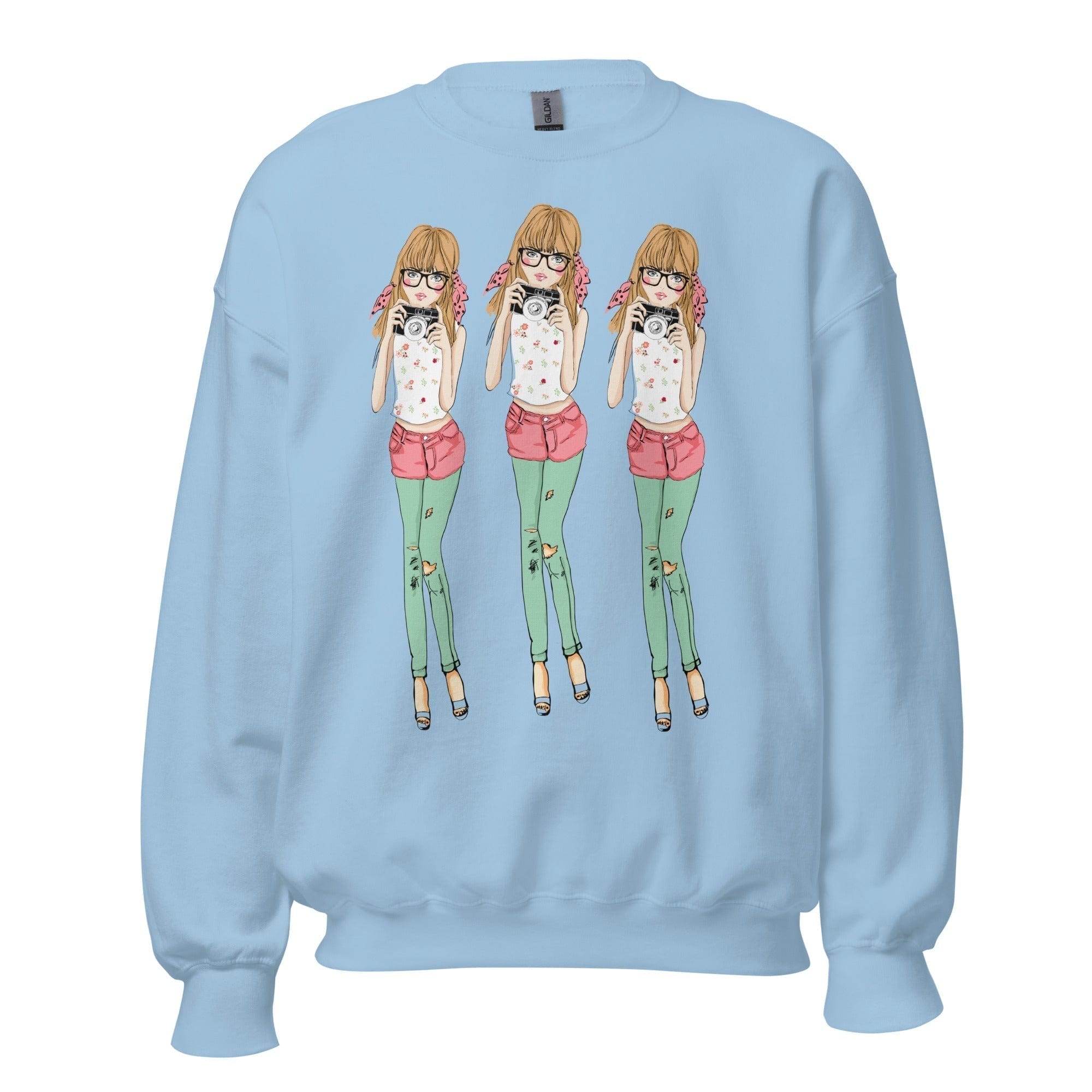 GRAPHIC T-SHIRTS Light Blue / S Unisex Crew Neck Sweatshirt - Photographer Girl