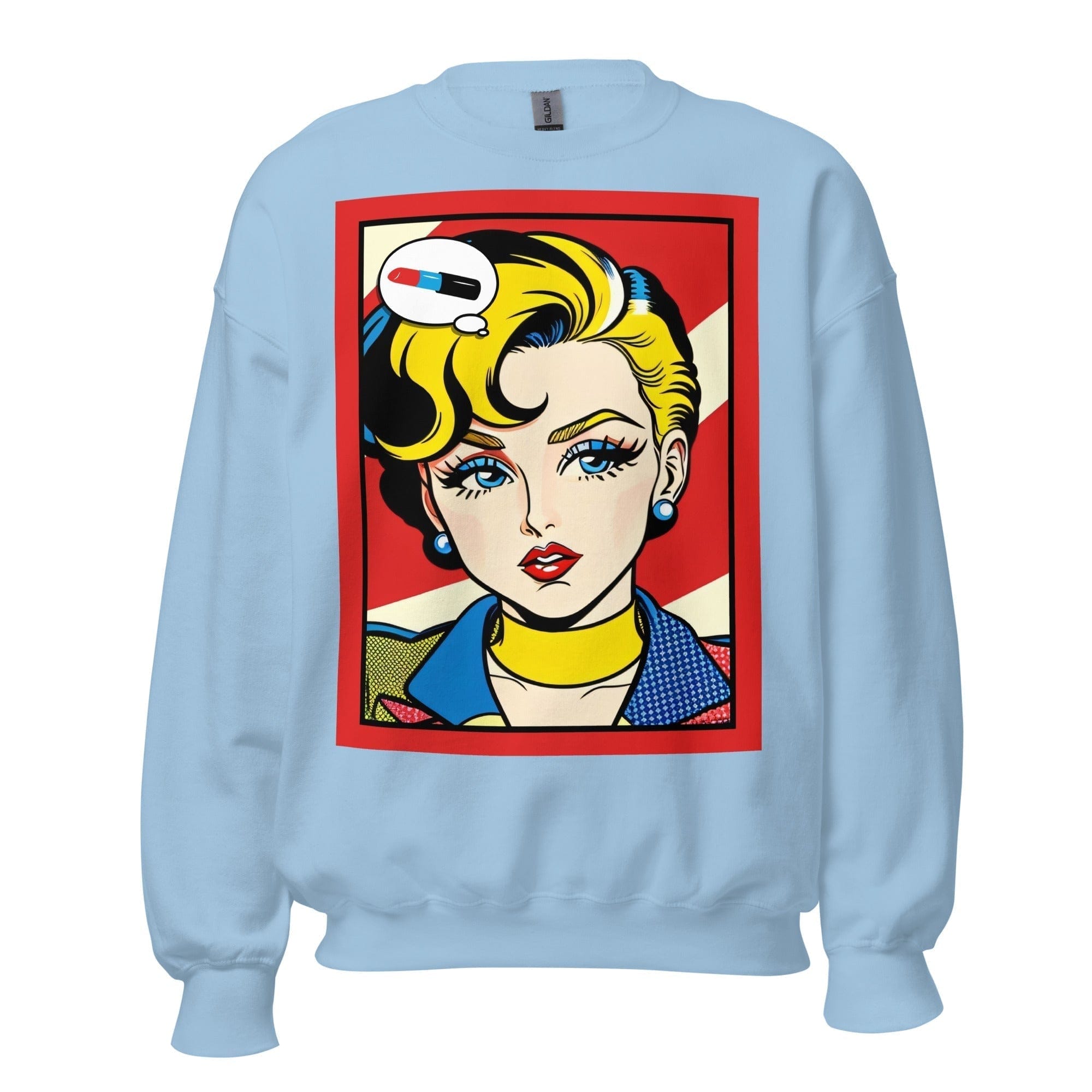 GRAPHIC T-SHIRTS Light Blue / S Unisex Crew Neck Sweatshirt - Vintage American Comic Series v.42