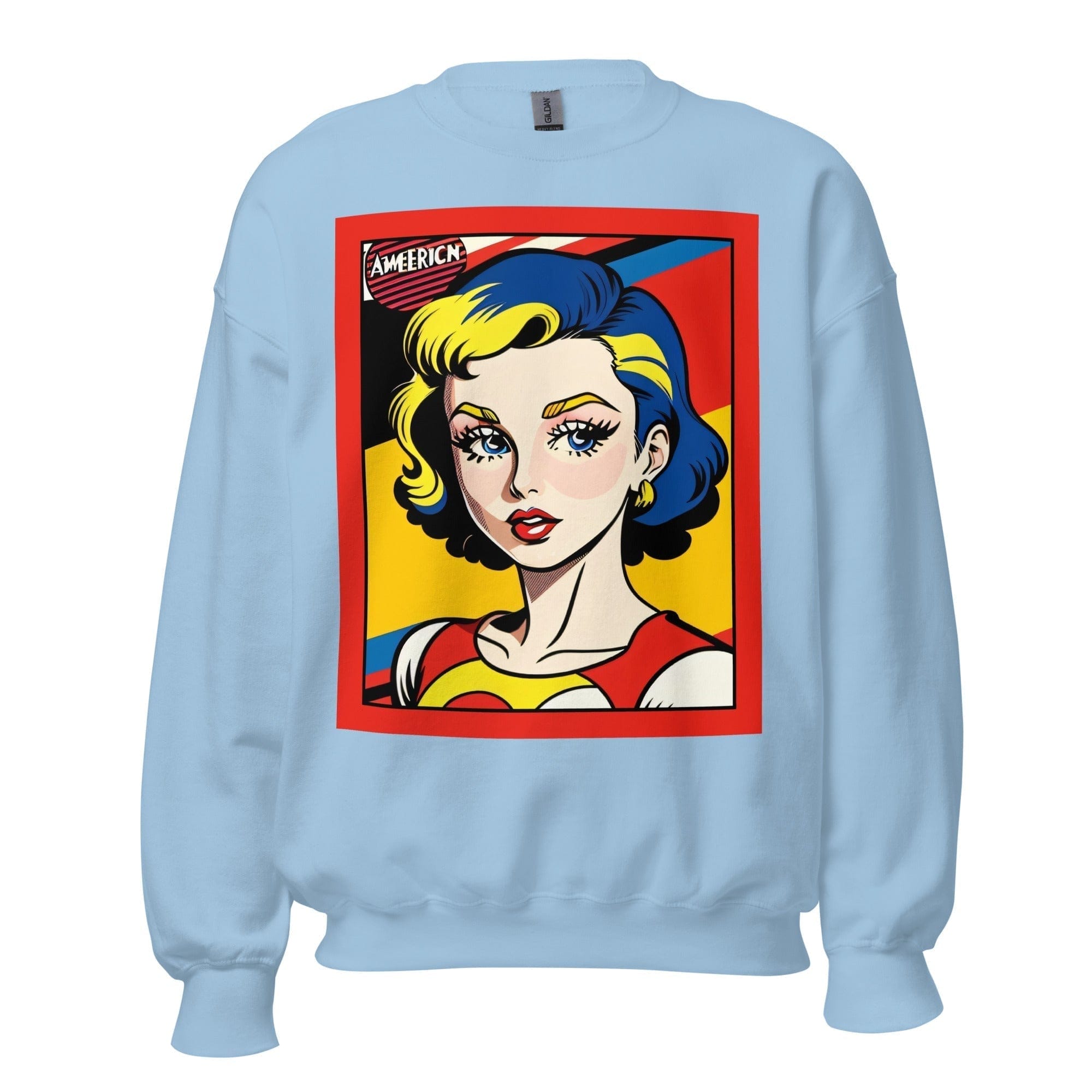 GRAPHIC T-SHIRTS Light Blue / S Unisex Crew Neck Sweatshirt - Vintage American Comic Series v.46