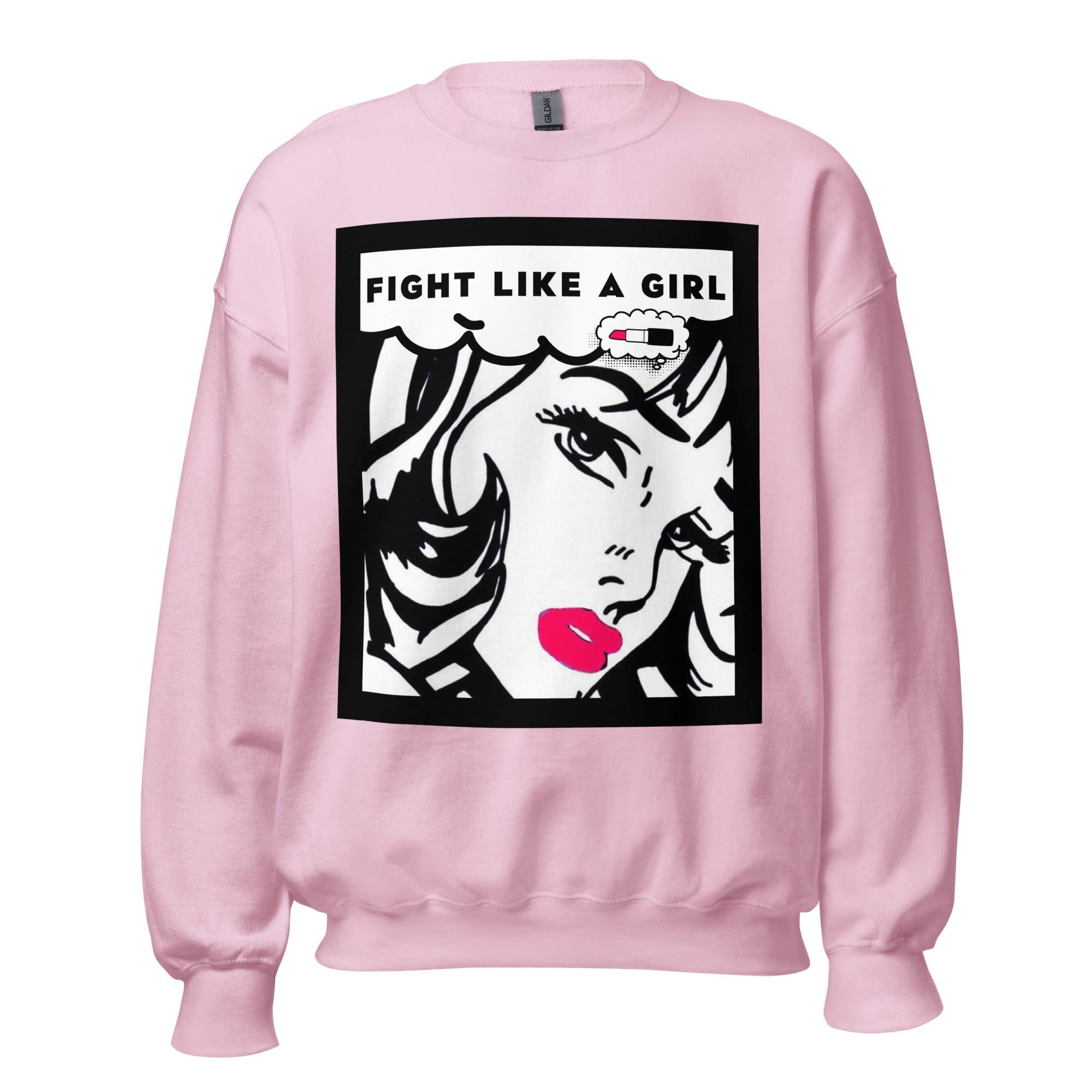 GRAPHIC T-SHIRTS Light Pink / S Unisex Crew Neck Sweatshirt - Fight Like A Girl Pop Art