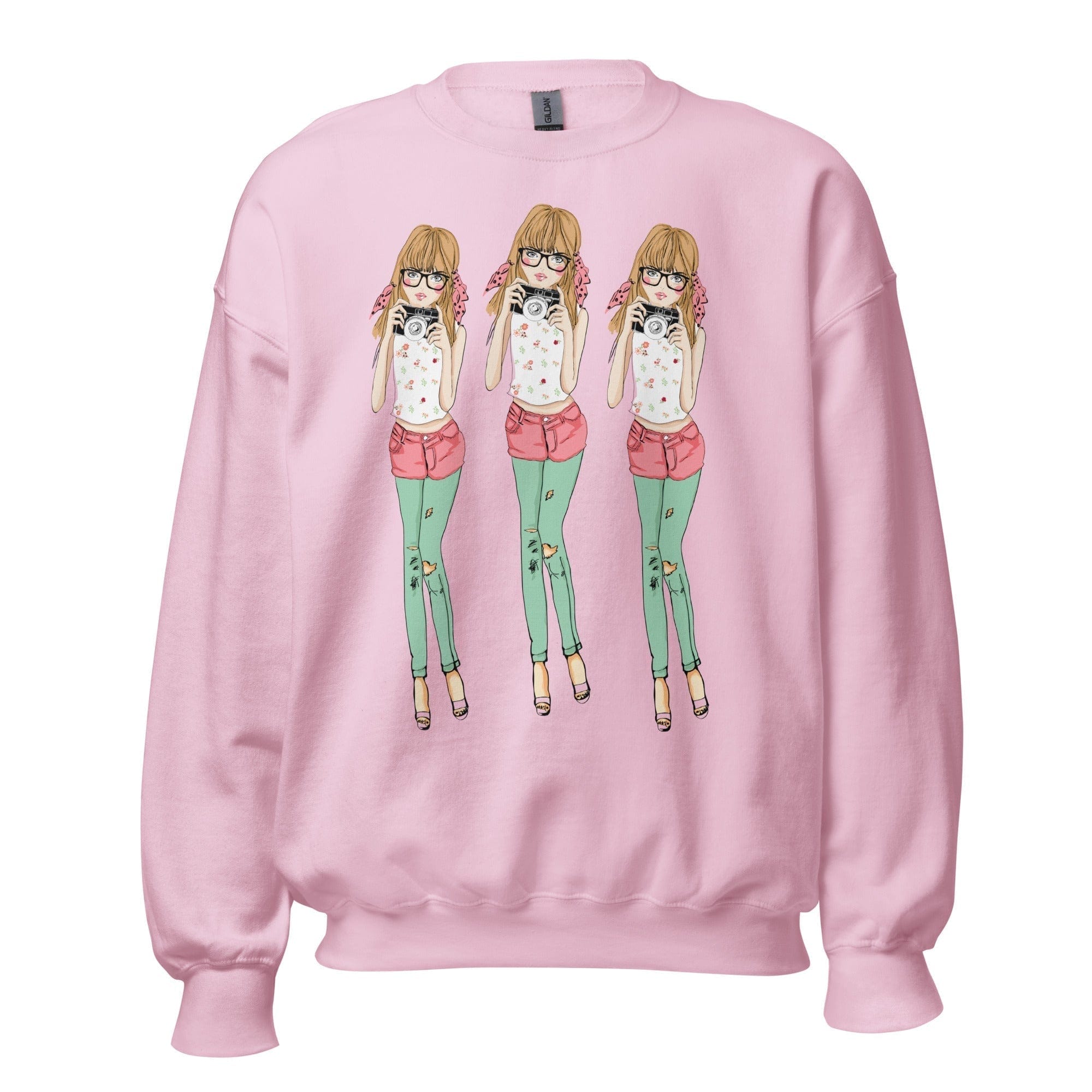 GRAPHIC T-SHIRTS Light Pink / S Unisex Crew Neck Sweatshirt - Photographer Girl