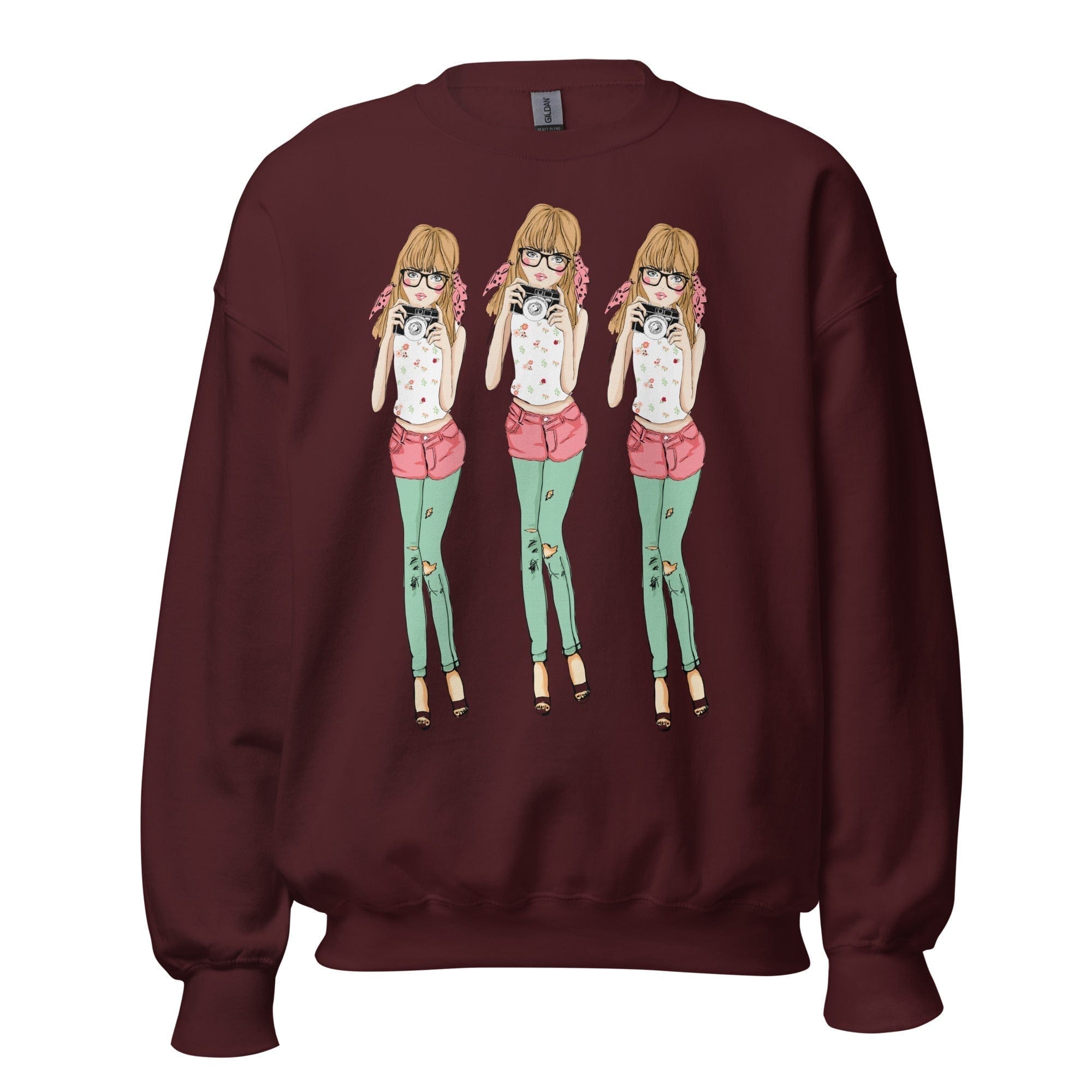 GRAPHIC T-SHIRTS Maroon / S Unisex Crew Neck Sweatshirt - Photographer Girl