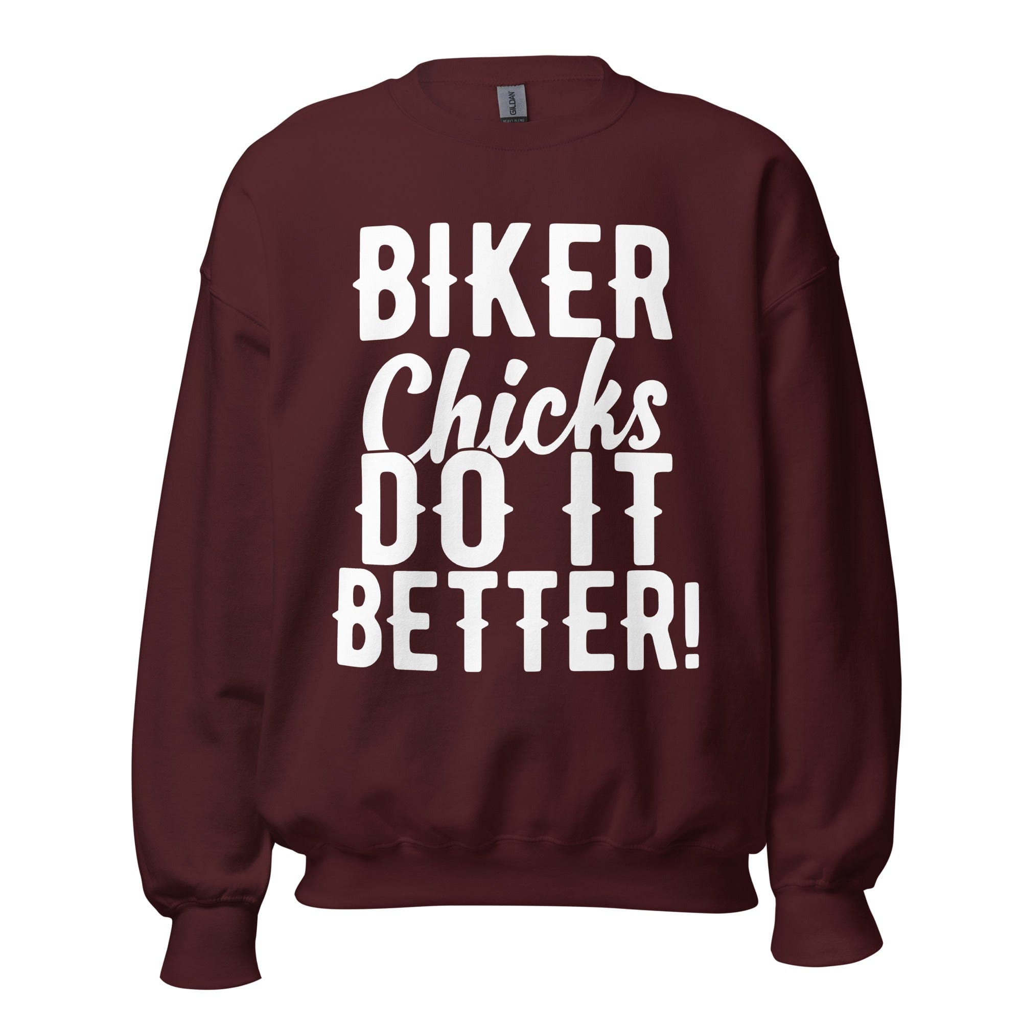 GRAPHIC T-SHIRTS Maroon / S Women's Crew Neck Sweatshirt - Biker Chicks Do It Better