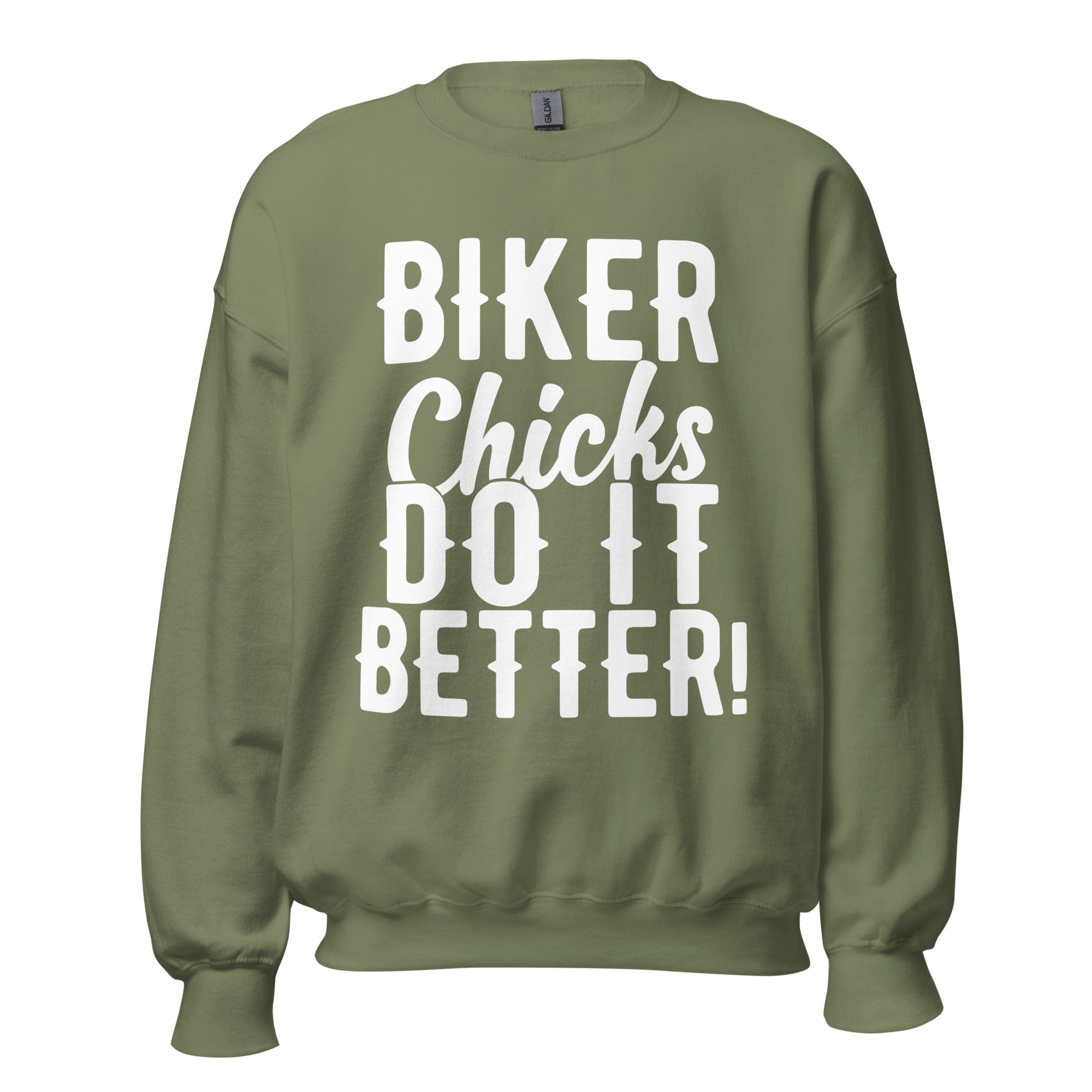 GRAPHIC T-SHIRTS Military Green / S Women's Crew Neck Sweatshirt - Biker Chicks Do It Better