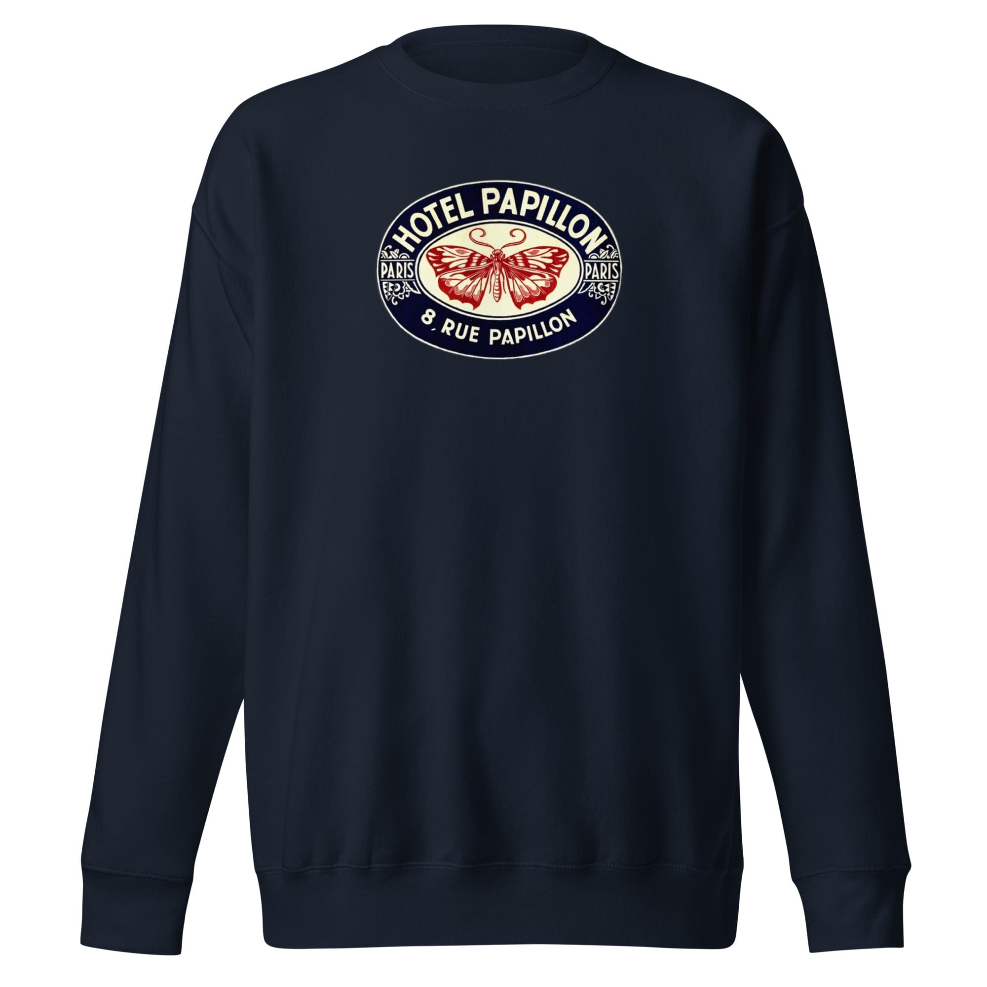 GRAPHIC T-SHIRTS Navy Blazer / S Unisex Premium Sweatshirt - Hotel Papillon 8 Rue Papillon Paris Vintage