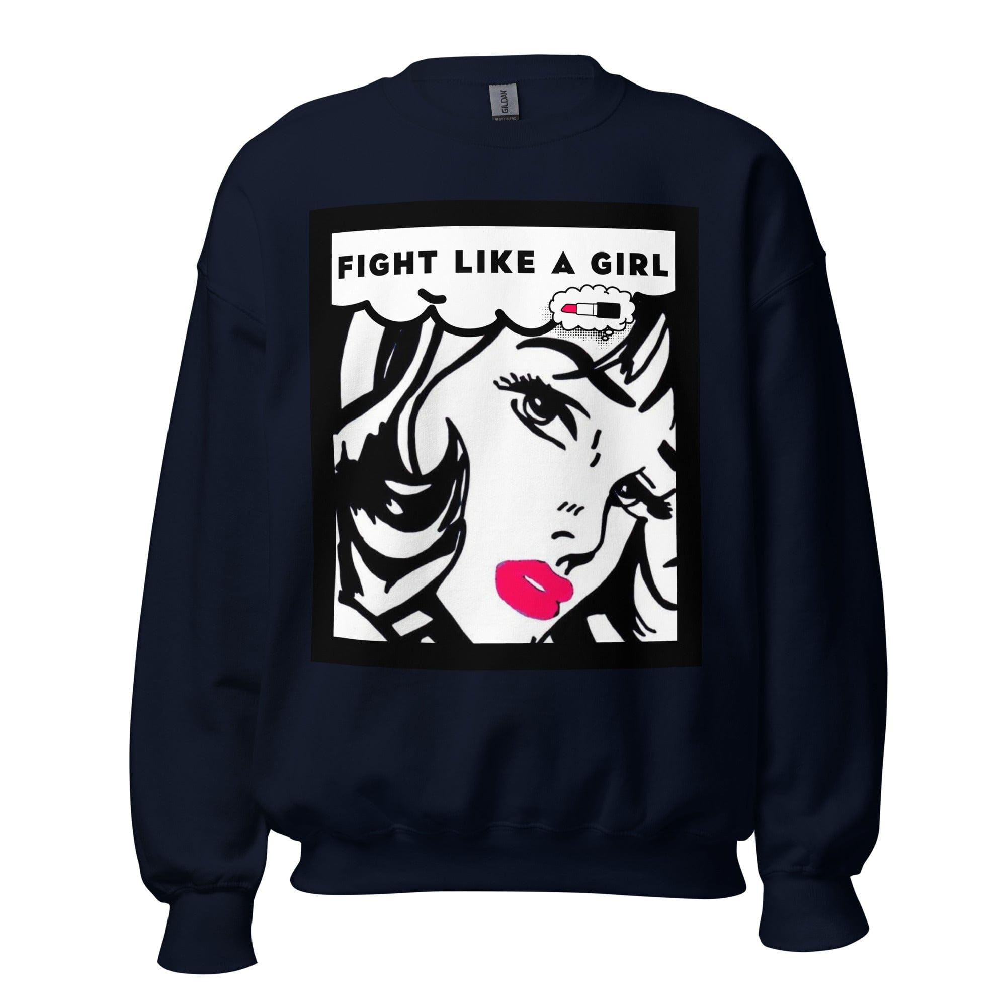 GRAPHIC T-SHIRTS Navy / S Unisex Crew Neck Sweatshirt - Fight Like A Girl Pop Art