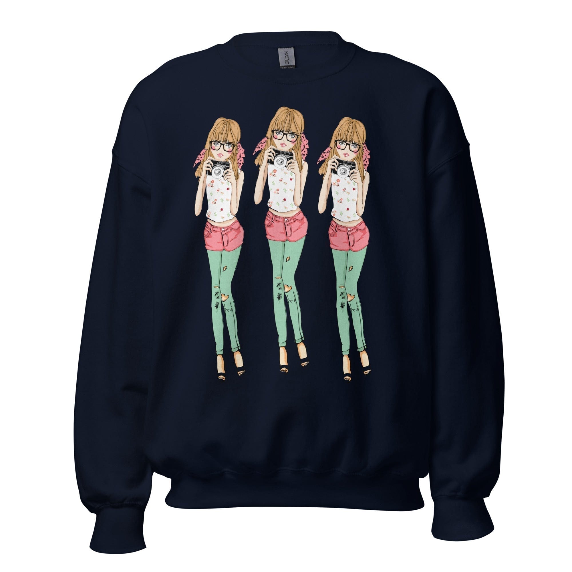 GRAPHIC T-SHIRTS Navy / S Unisex Crew Neck Sweatshirt - Photographer Girl