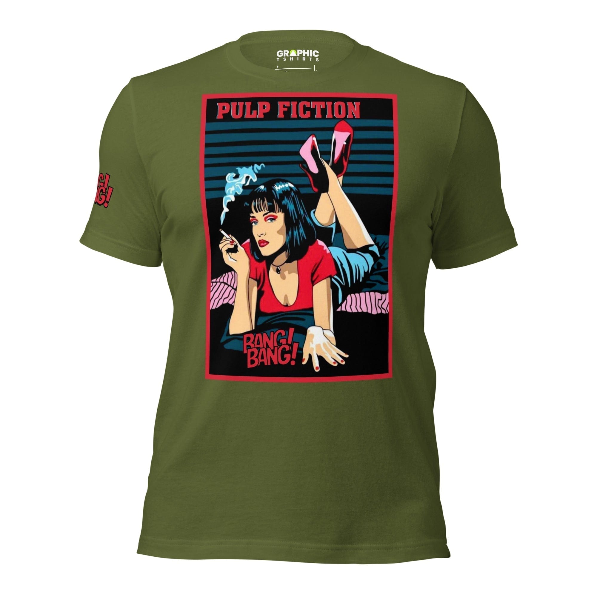 GRAPHIC T-SHIRTS Olive / S Unisex Crew Neck T-Shirt - Pulp Fiction Bang! Bang! 💥