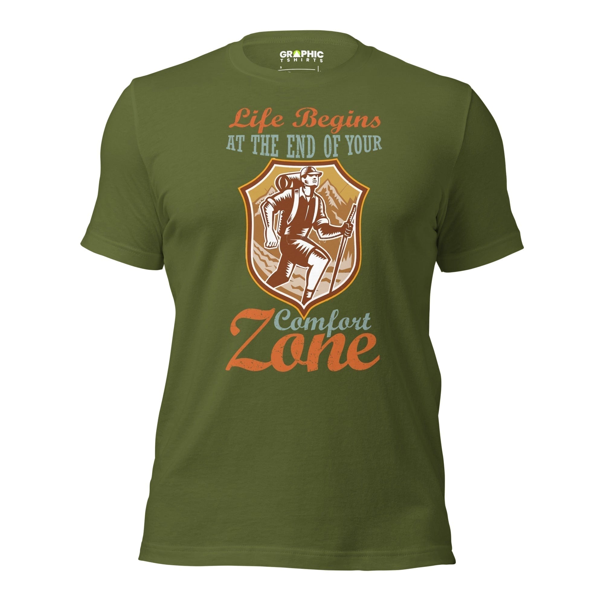 GRAPHIC T-SHIRTS Olive / S Unisex Staple T-Shirt - Life Begins At The End Of Your Comfort Zone