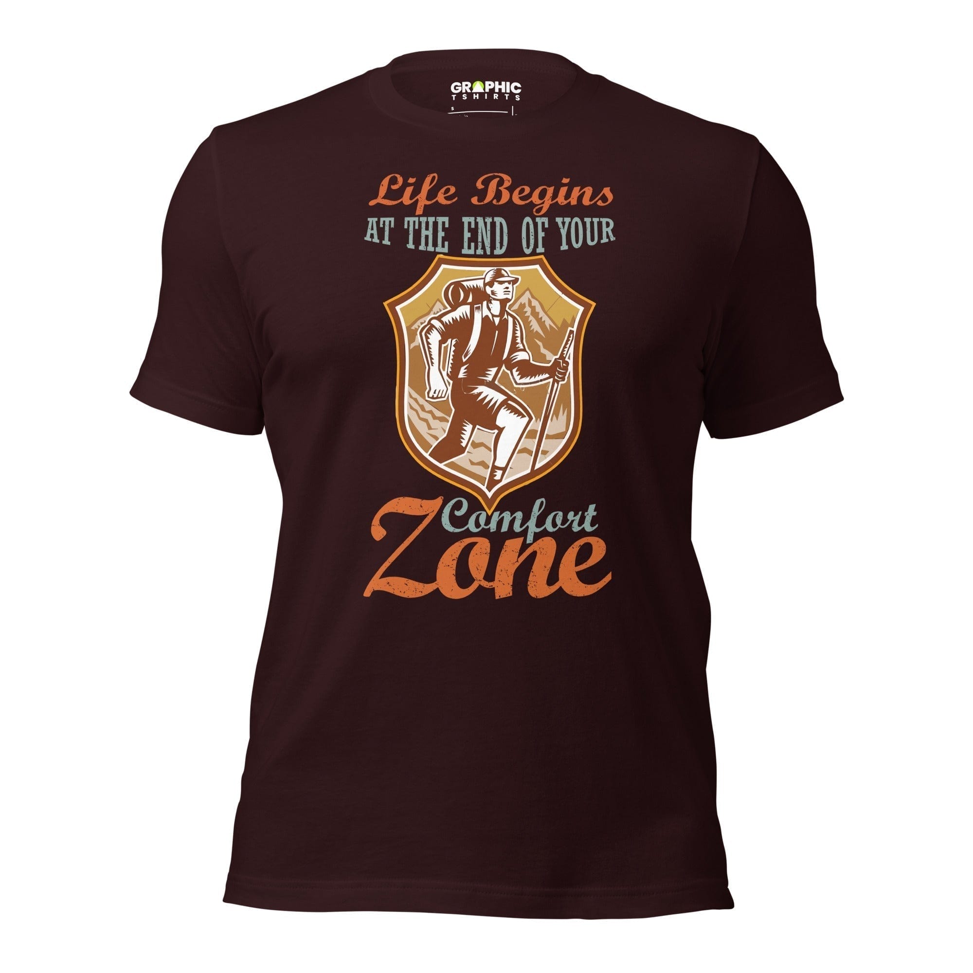 GRAPHIC T-SHIRTS Oxblood Black / S Unisex Staple T-Shirt - Life Begins At The End Of Your Comfort Zone