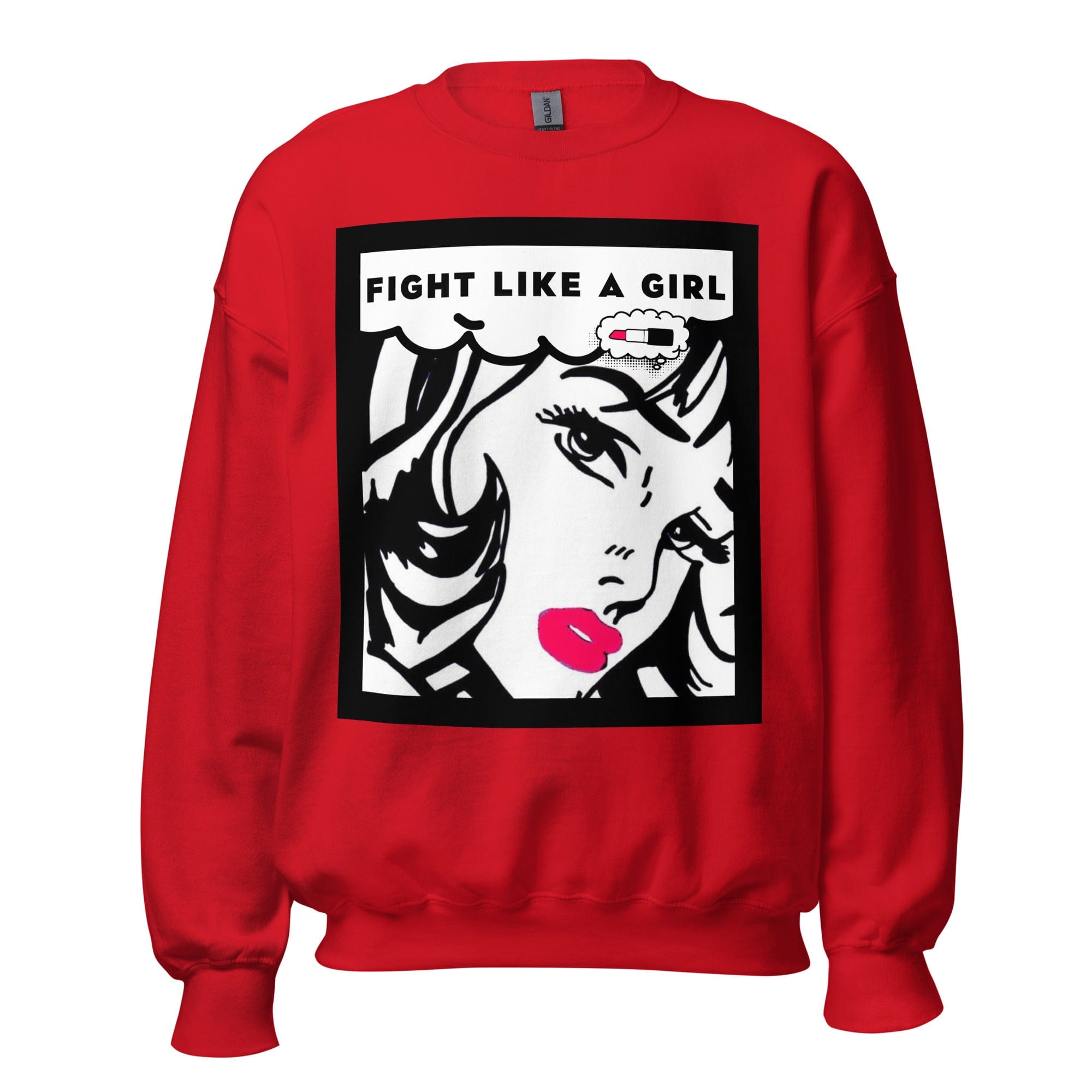 GRAPHIC T-SHIRTS Red / S Unisex Crew Neck Sweatshirt - Fight Like A Girl Pop Art