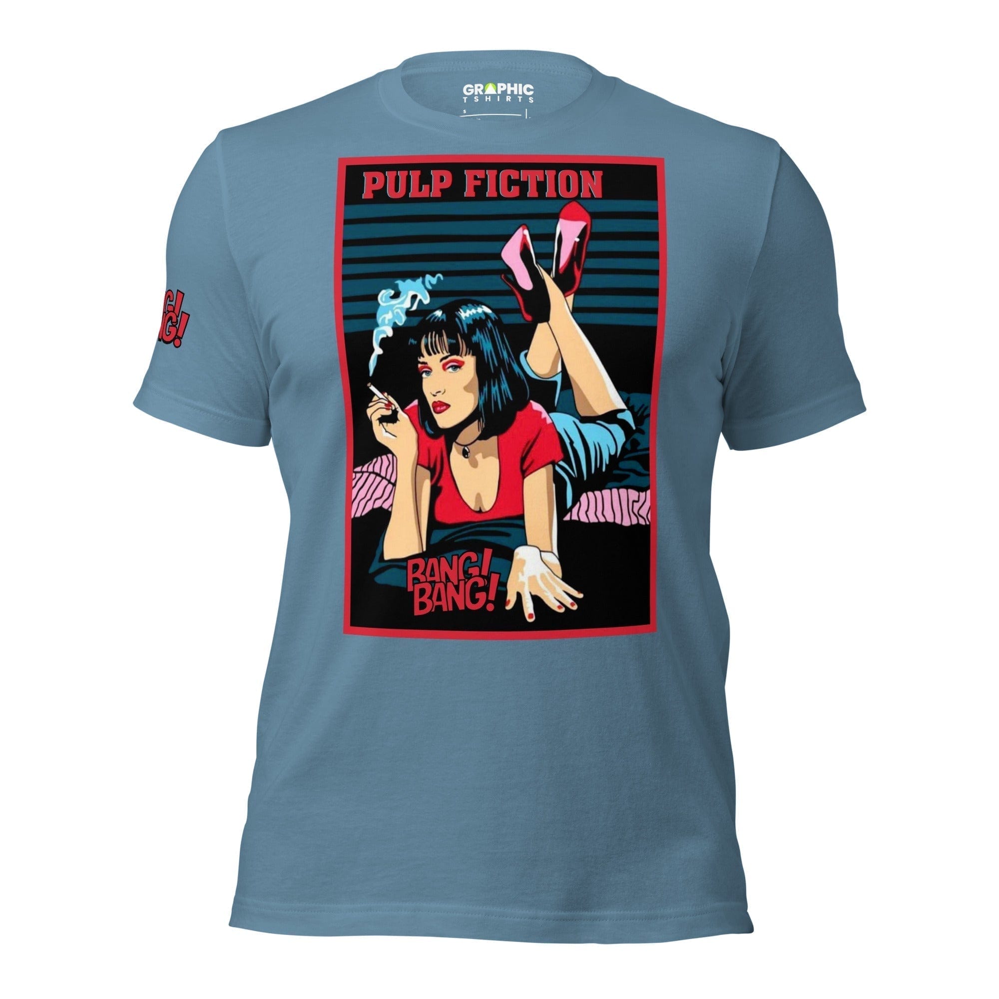 GRAPHIC T-SHIRTS Steel Blue / S Unisex Crew Neck T-Shirt - Pulp Fiction Bang! Bang! 💥