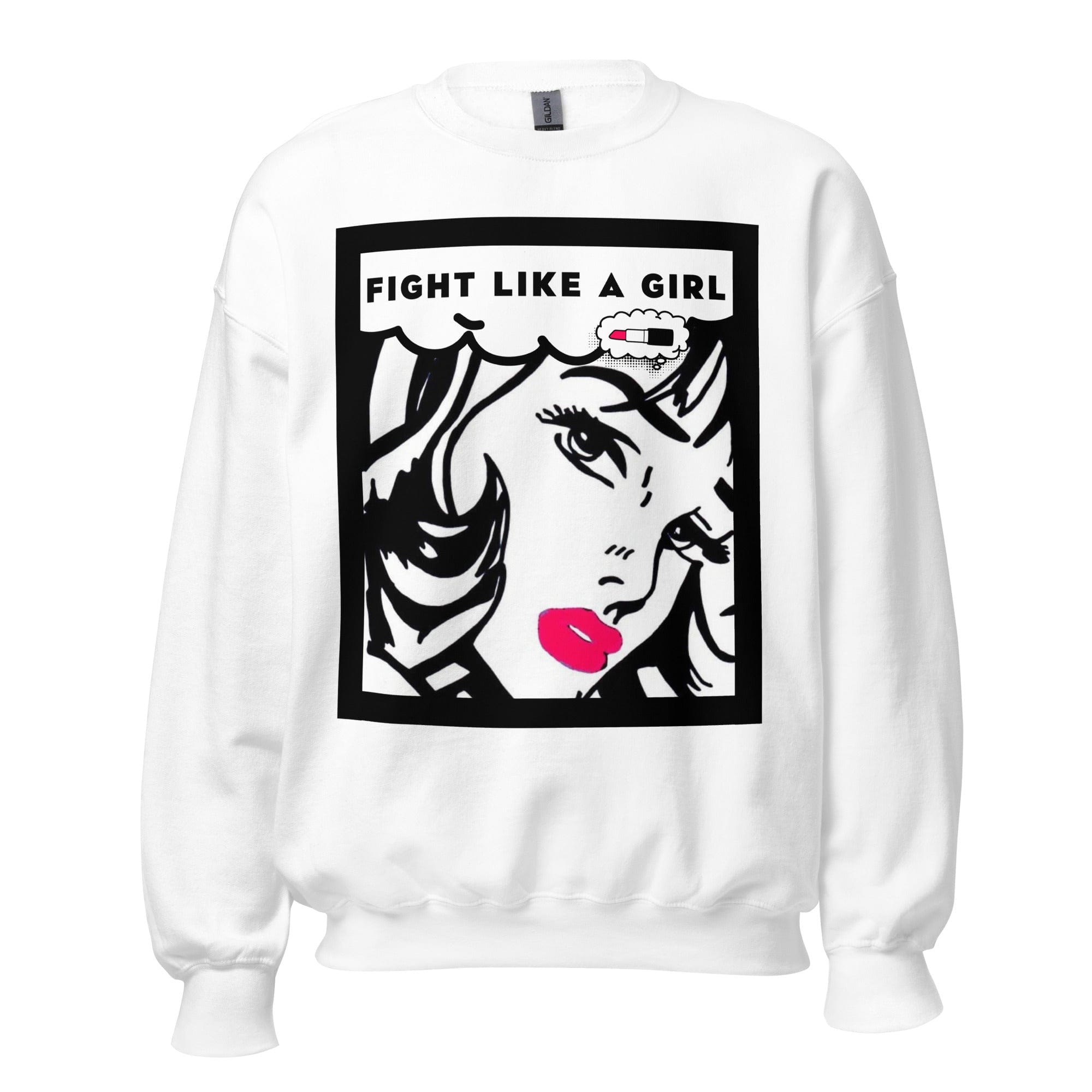 GRAPHIC T-SHIRTS White / S Unisex Crew Neck Sweatshirt - Fight Like A Girl Pop Art