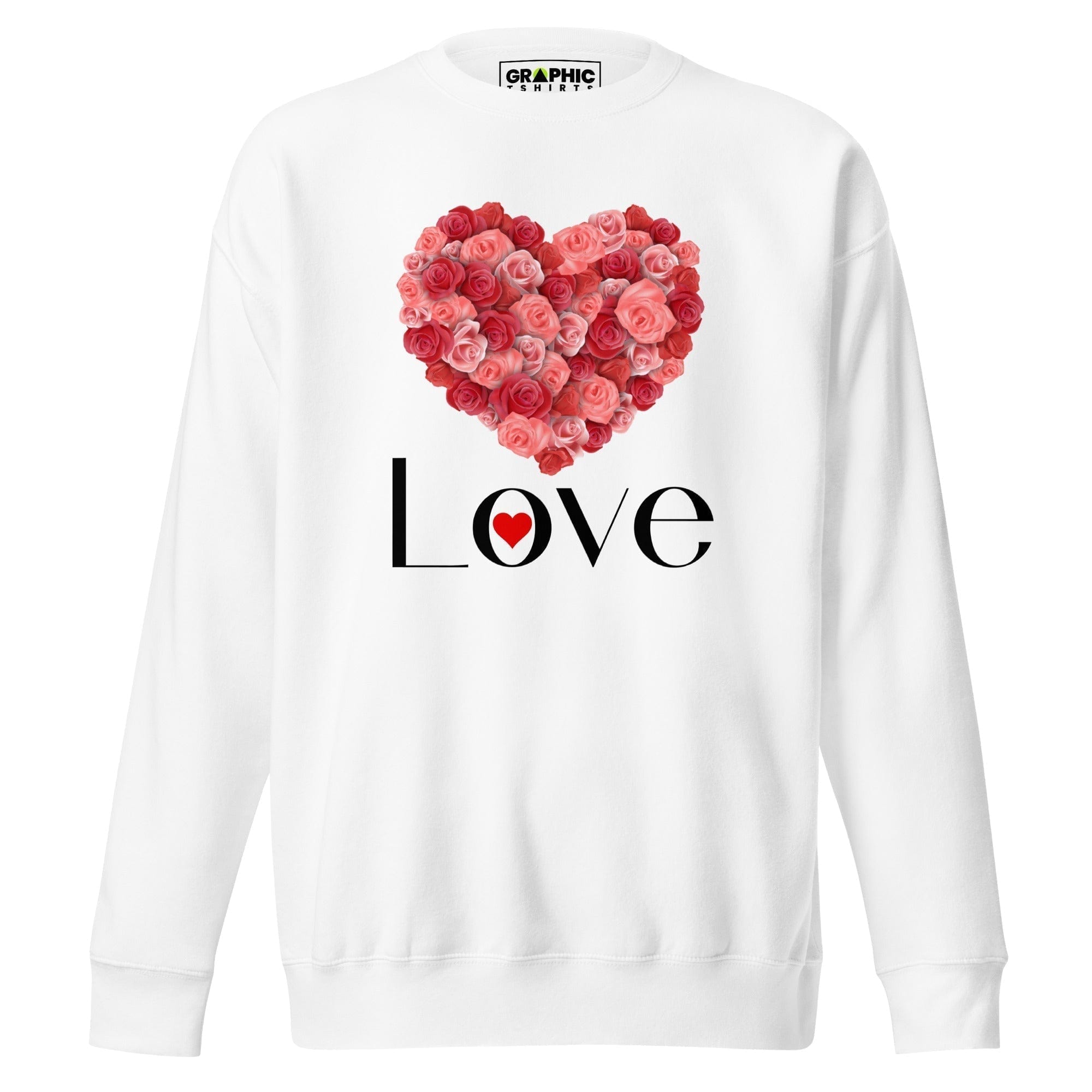 GRAPHIC T-SHIRTS White / S Women's Premium Sweatshirt - Love Hearts Red And Pink Roses