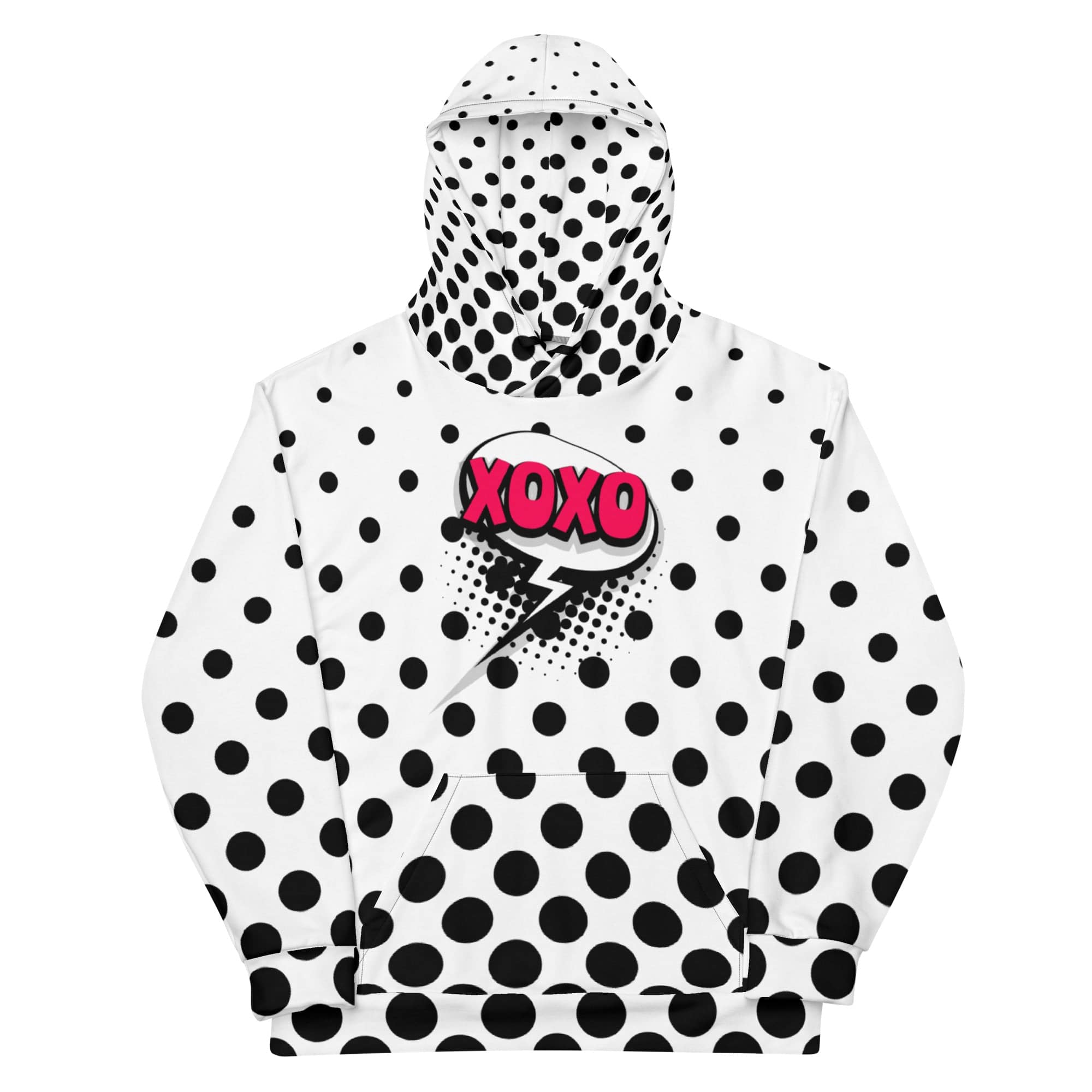 GRAPHIC T-SHIRTS XS Unisex All-Over Print Hoodie - Black Dot Pop Art XOXO