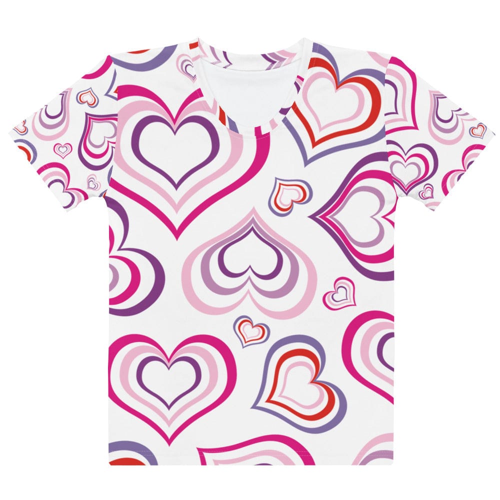 GRAPHIC T-SHIRTS XS Women's All-Over Print Crew Neck T-Shirt - Pink And Purple Hearts