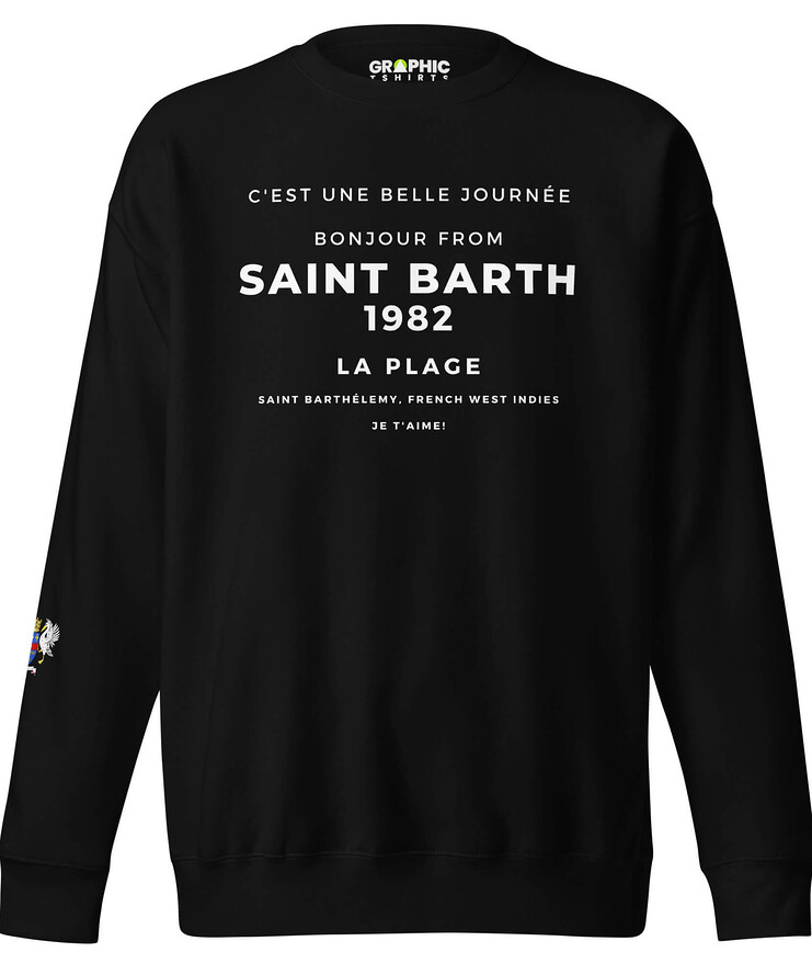 Unisex Premium Sweatshirt - Bonjour From Saint Barthelemy French West Indies 1982 Je T'Aime! | Sweatshirt | Buy Online | GRAPHIC T-SHIRTS